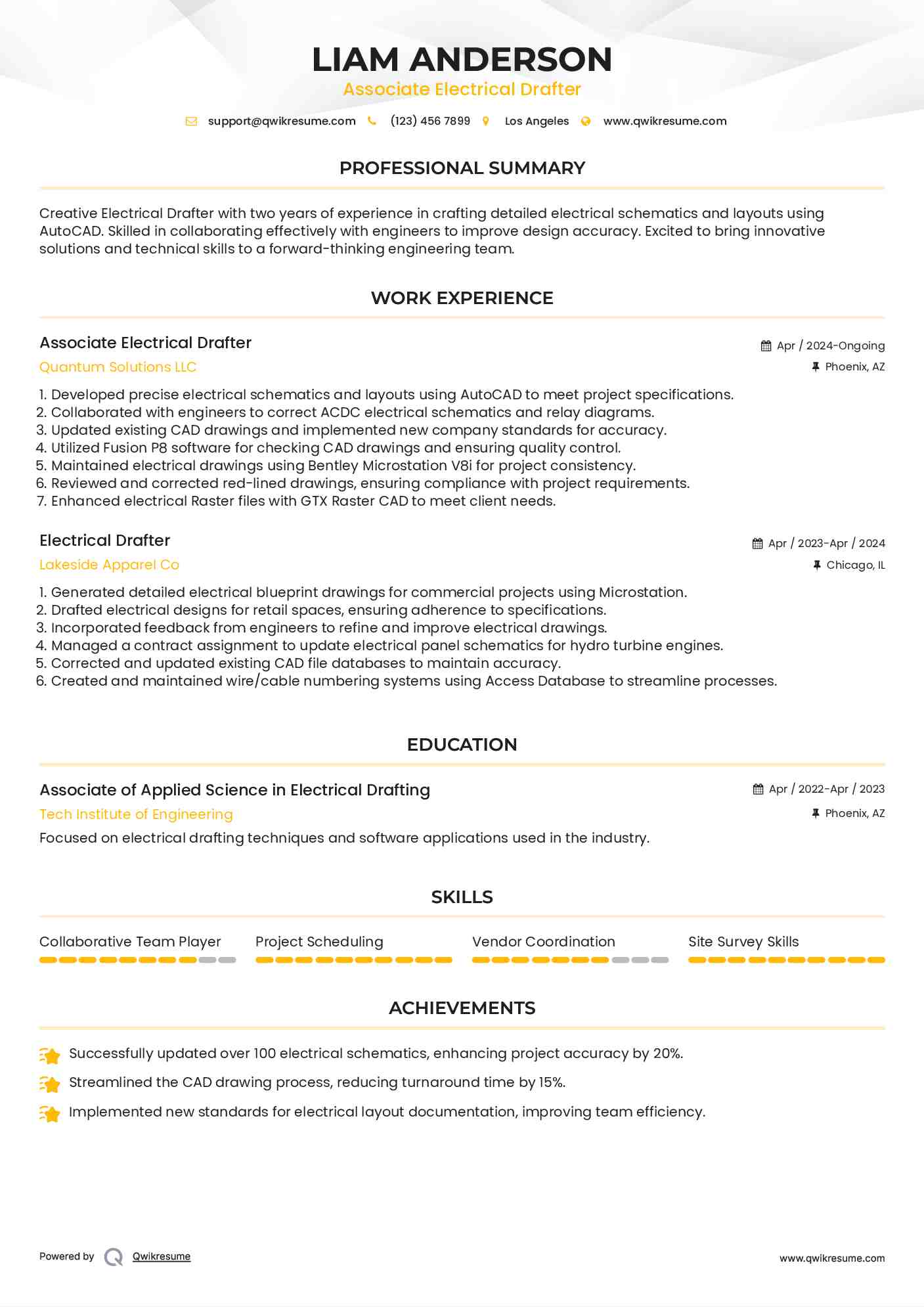 Associate Electrical Drafter Resume Model