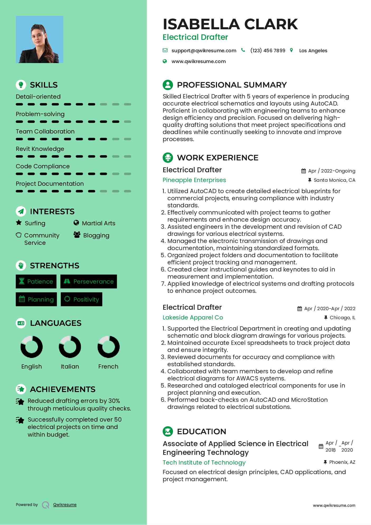 Electrical Drafter Resume Example