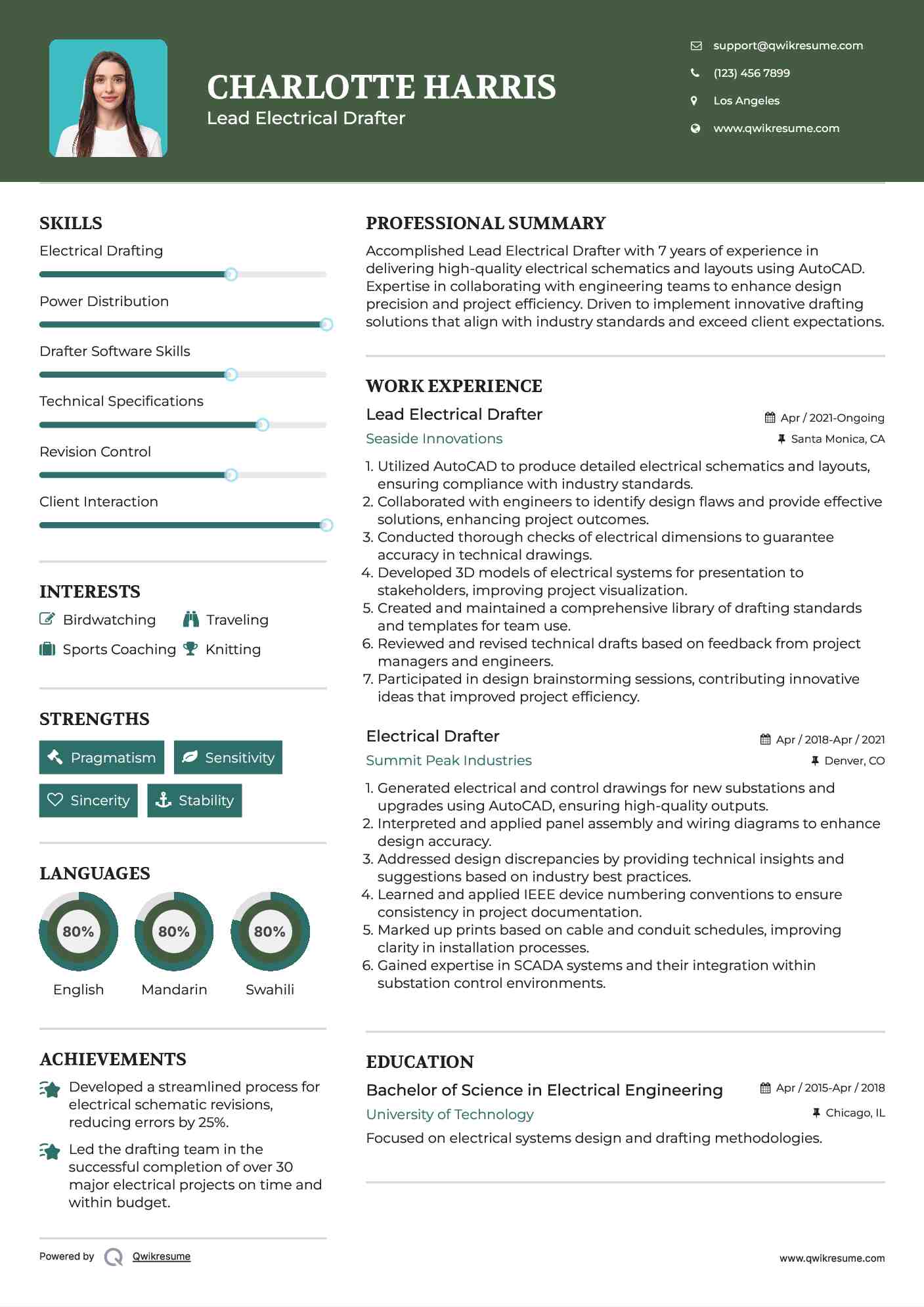 Lead Electrical Drafter Resume Sample