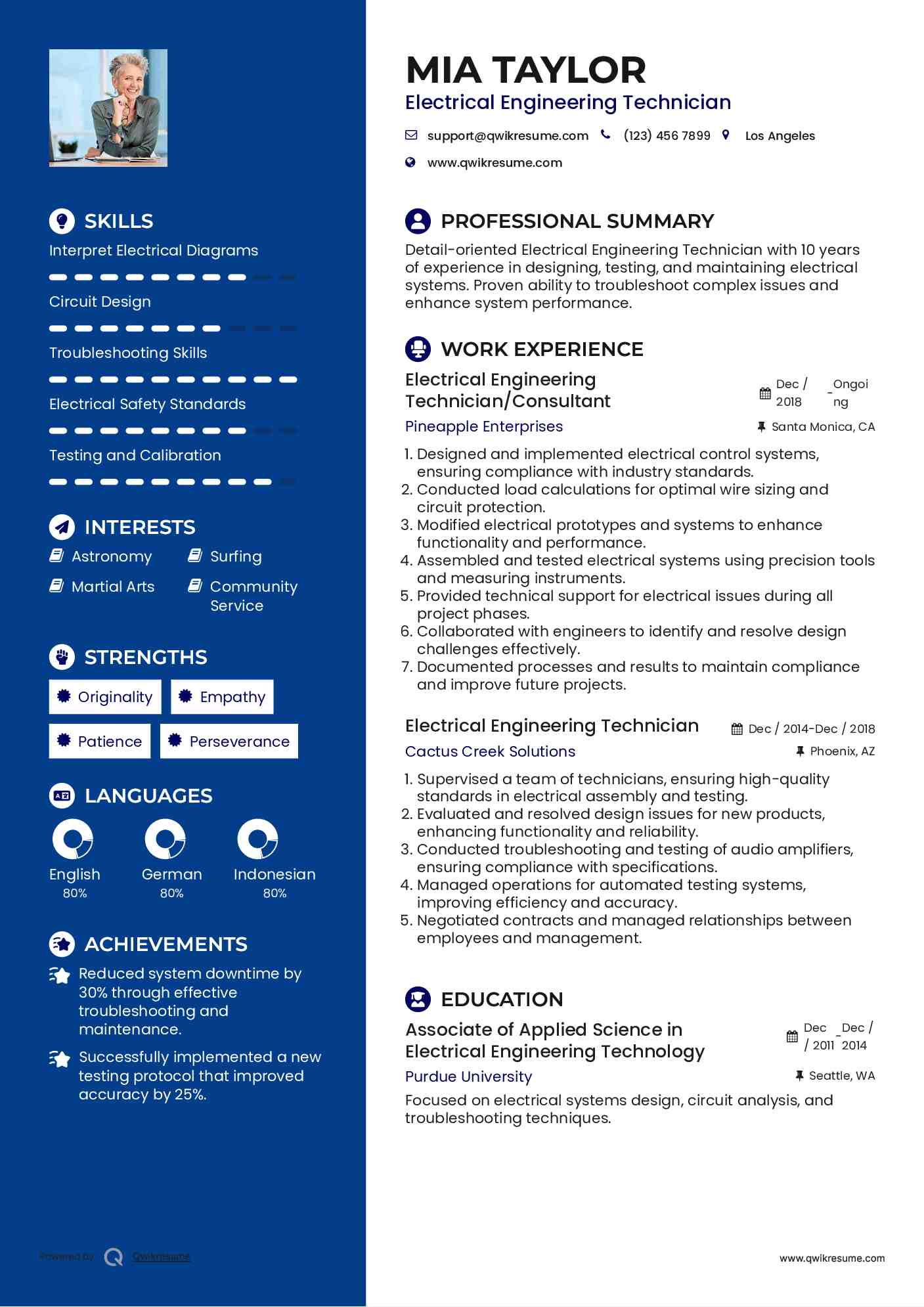 Electrical Engineering Technician/Consultant Resume Format