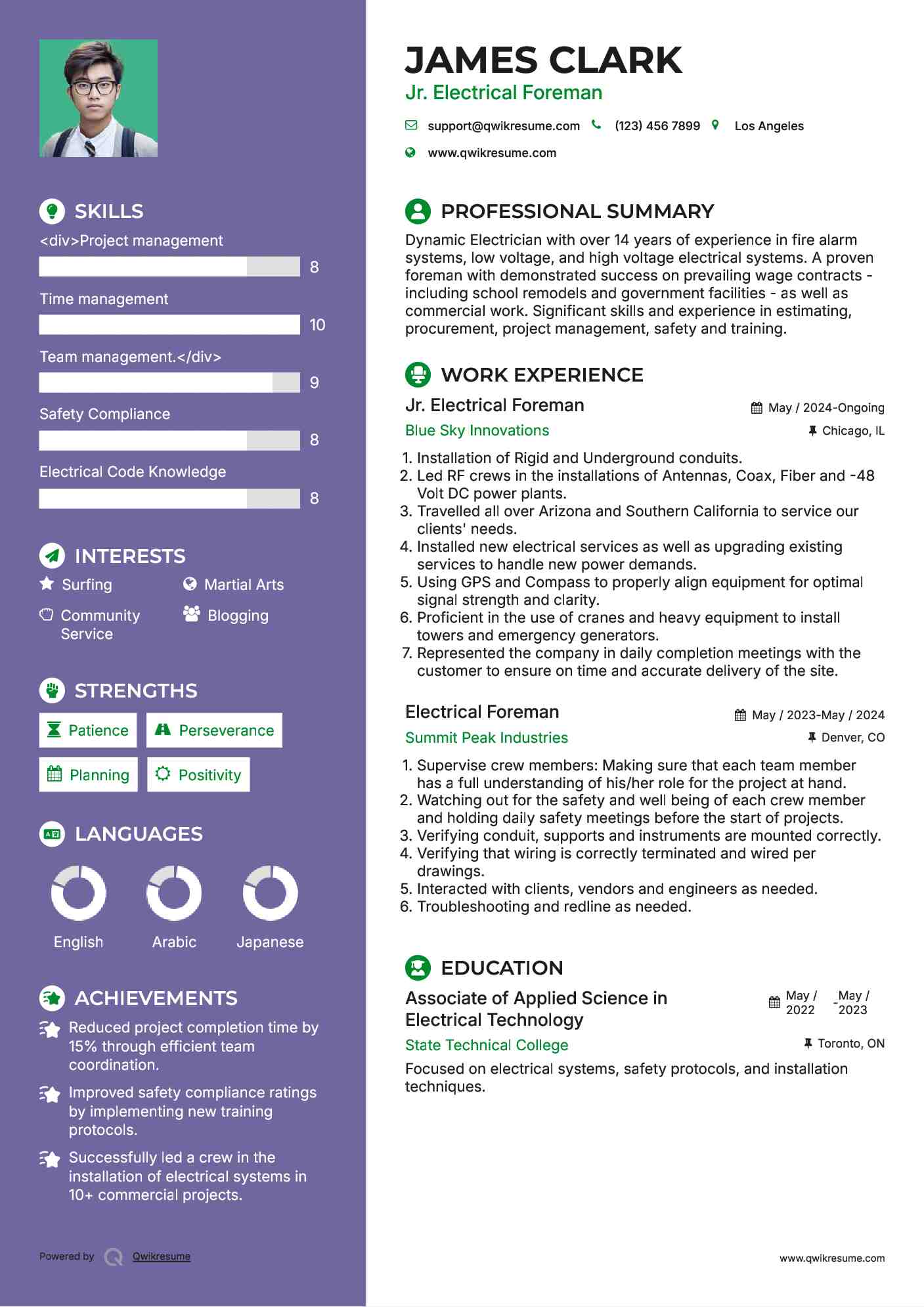 Jr. Electrical Foreman Resume Format