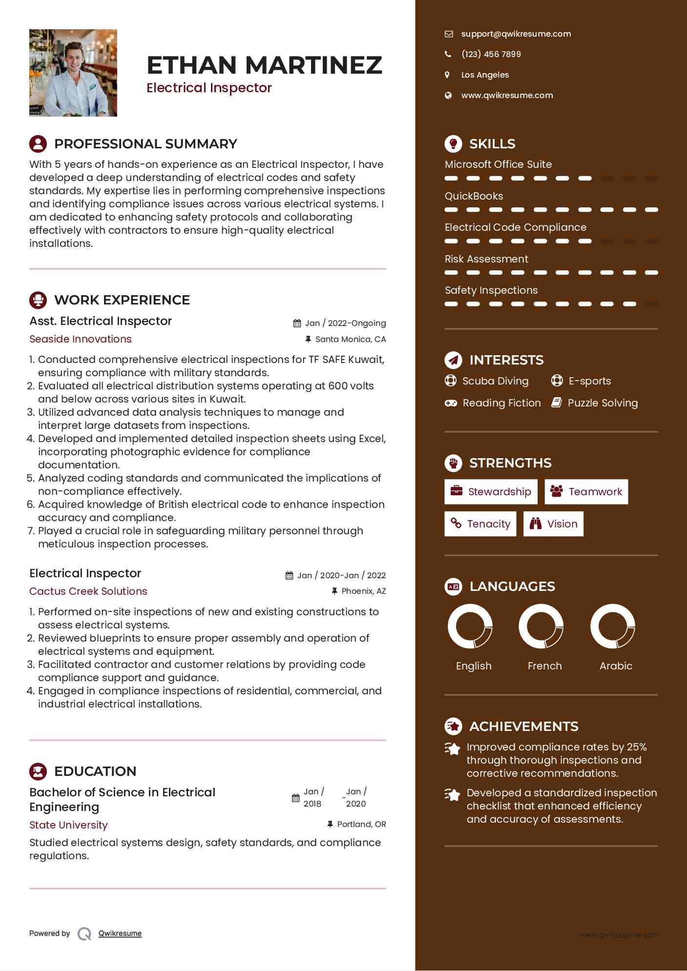 Electrical Inspector Resume Samples QwikResume