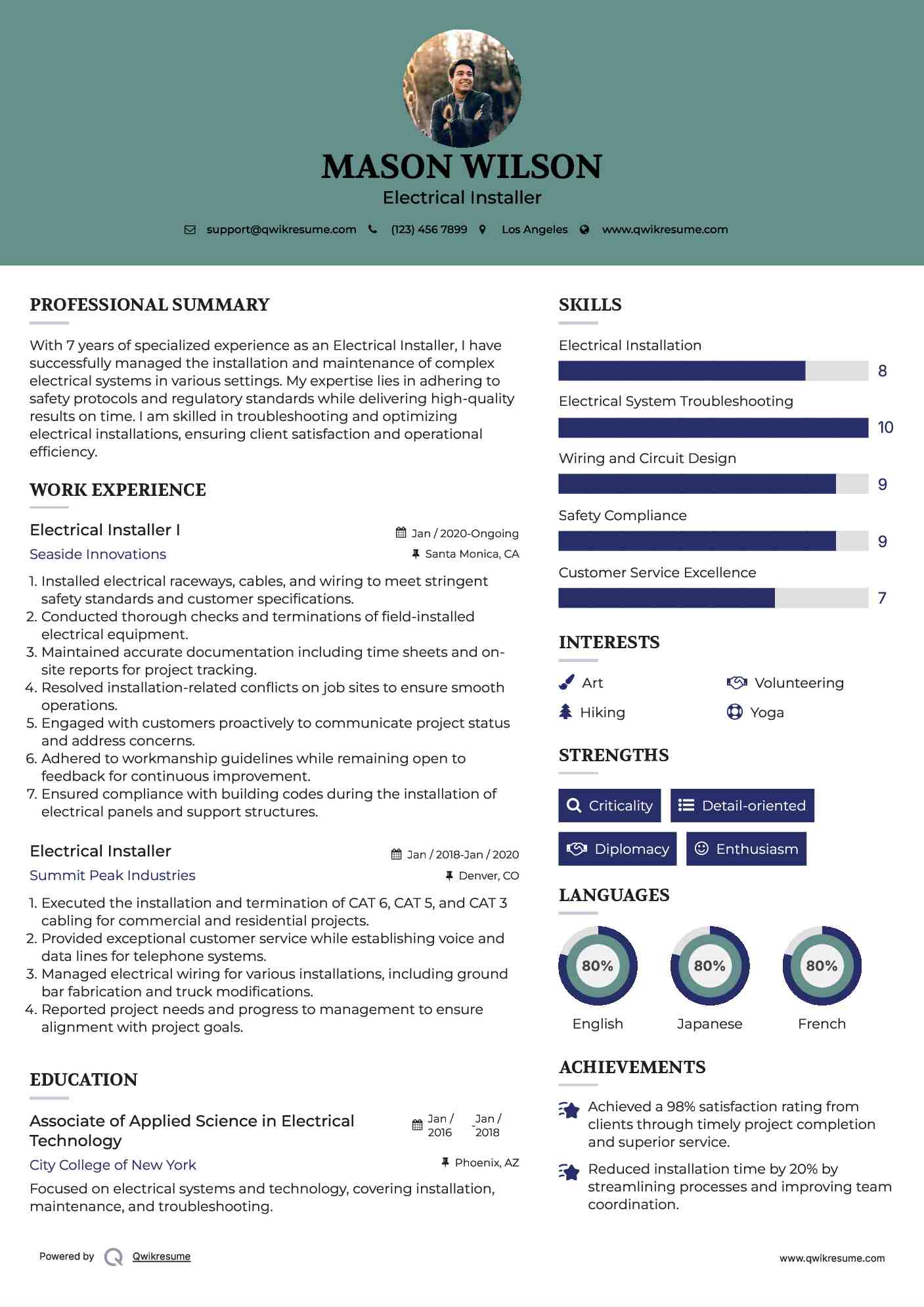 Electrical Installer I Resume Sample