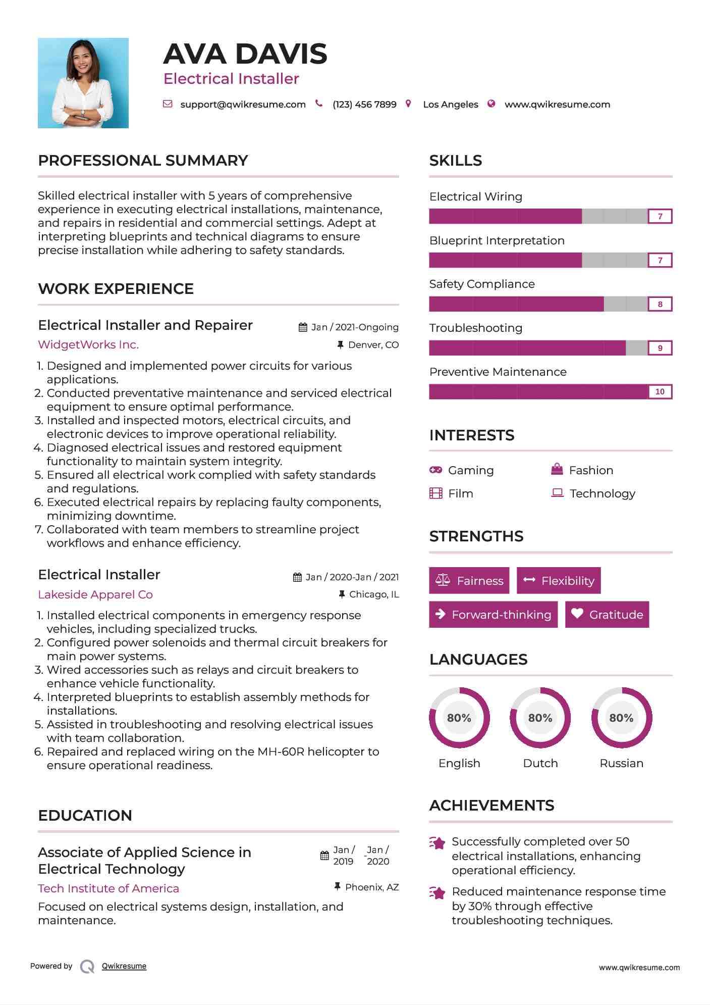Electrical Installer and Repairer Resume Template