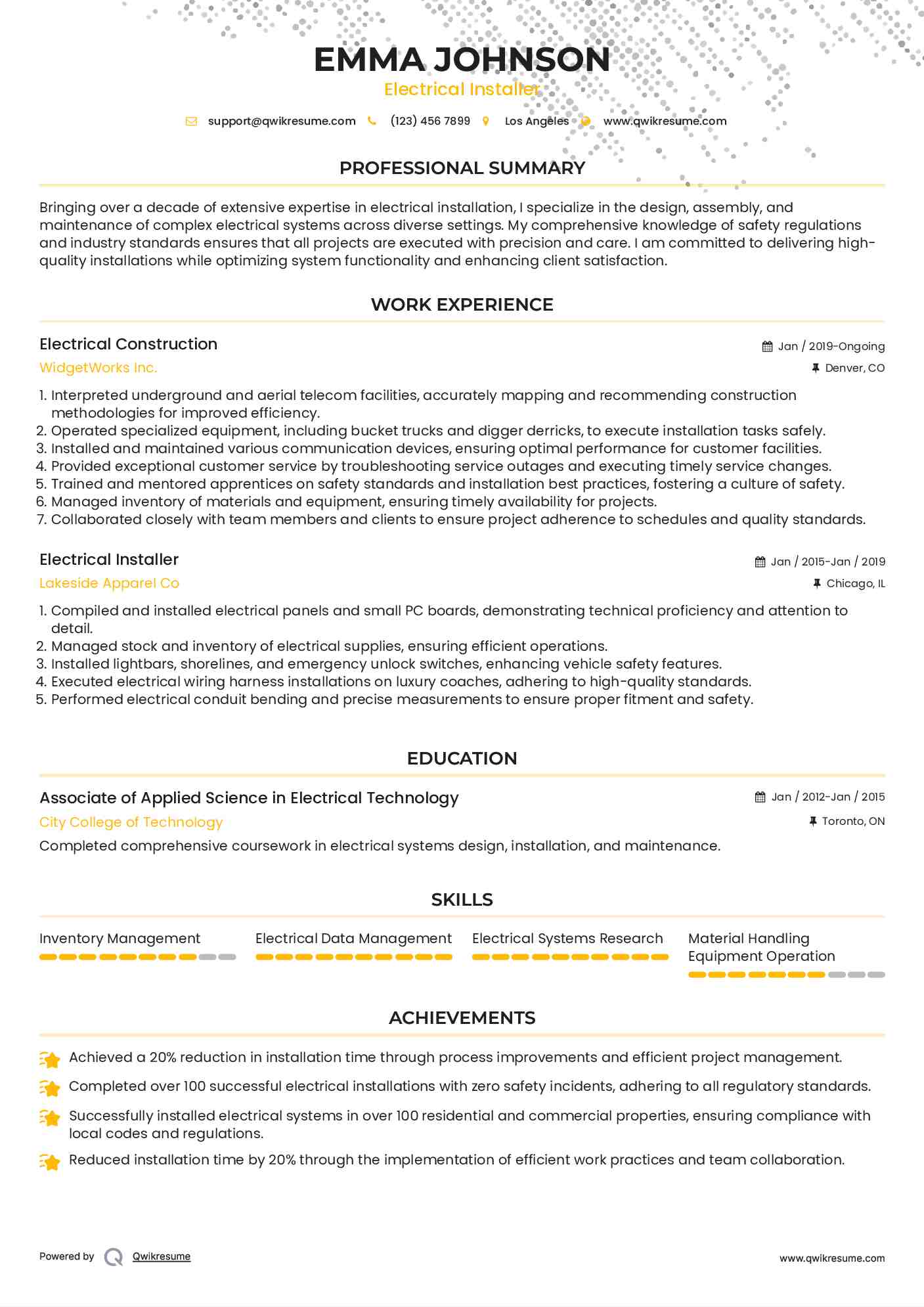 Electrical Construction Resume Template