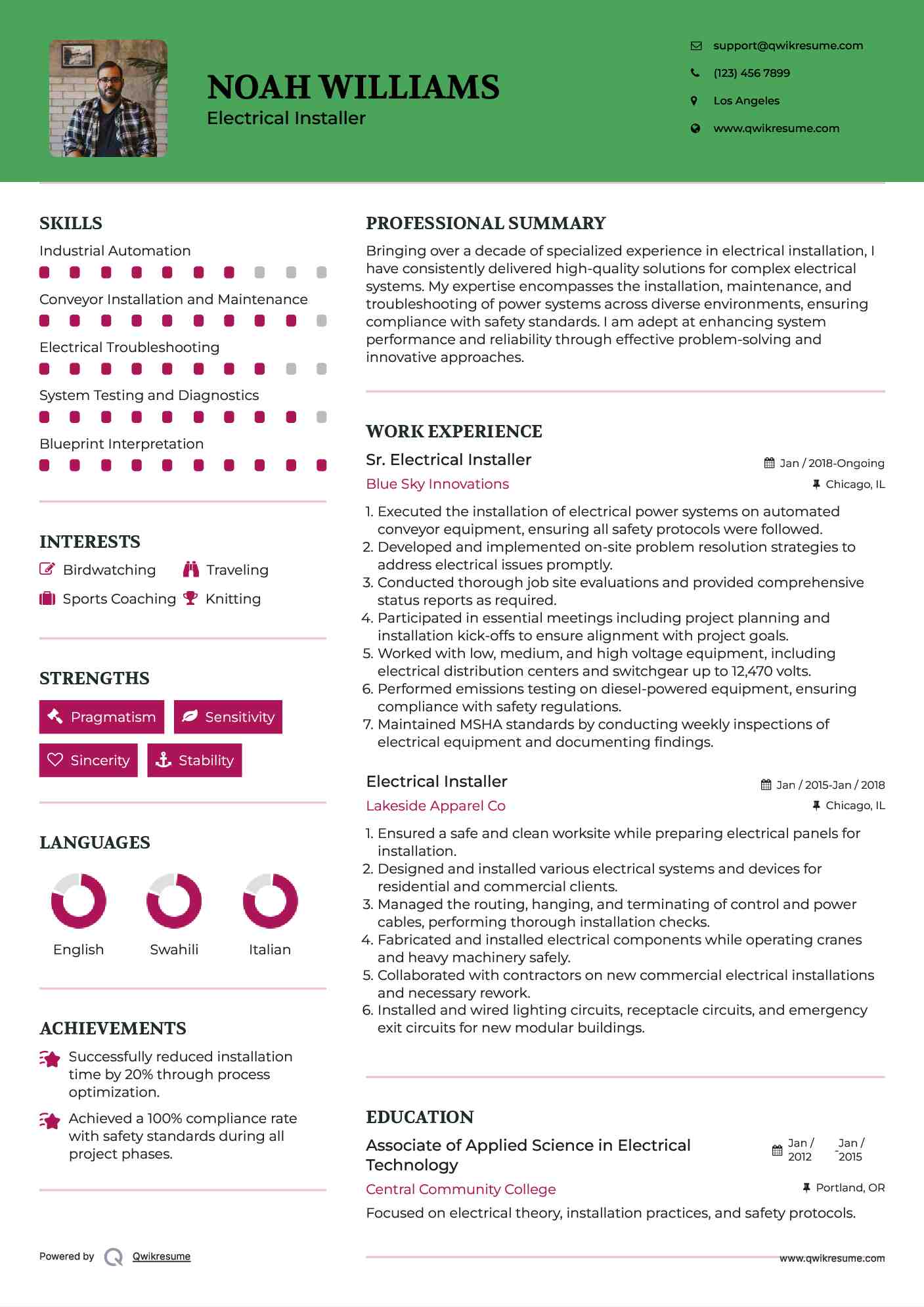 Sr. Electrical Installer Resume Format