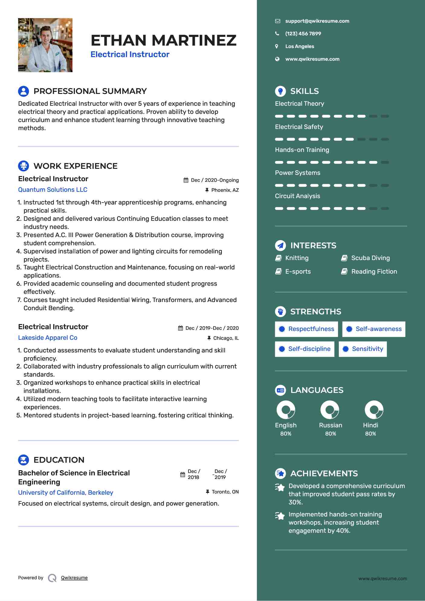 Electrical Instructor Resume Format