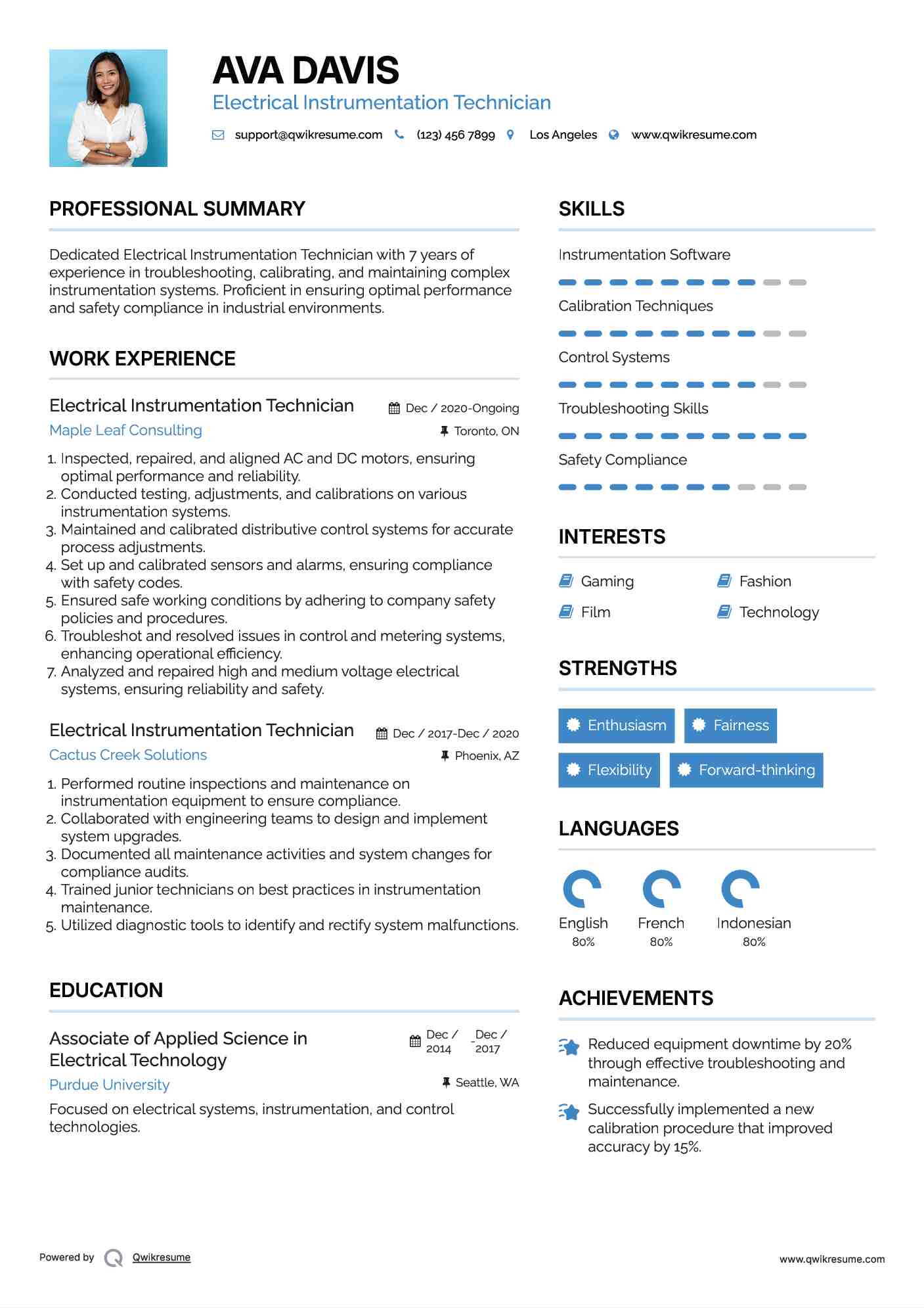 Electrical Instrumentation Technician Resume Model