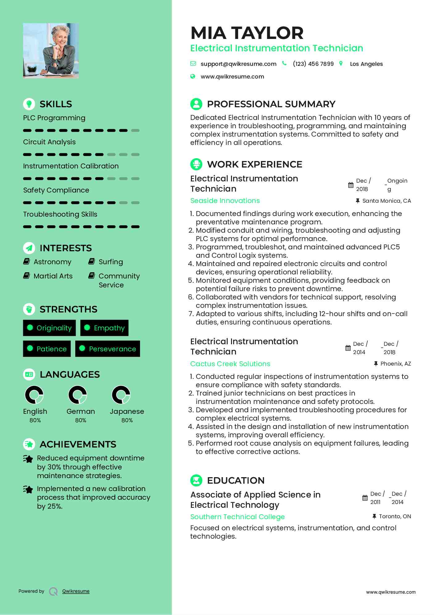 Electrical Instrumentation Technician Resume Model