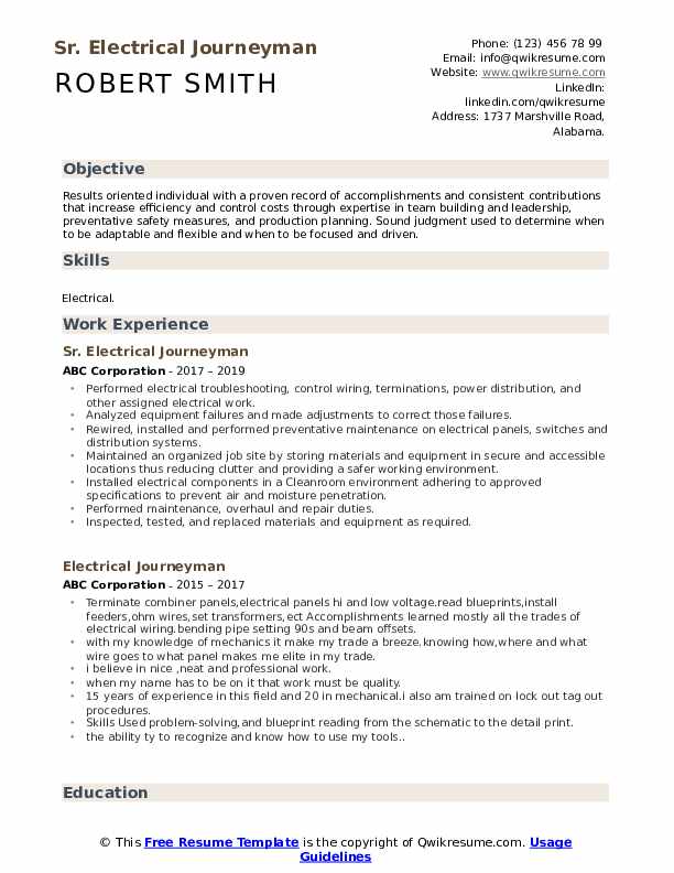 electrical-journeyman-resume-samples-qwikresume