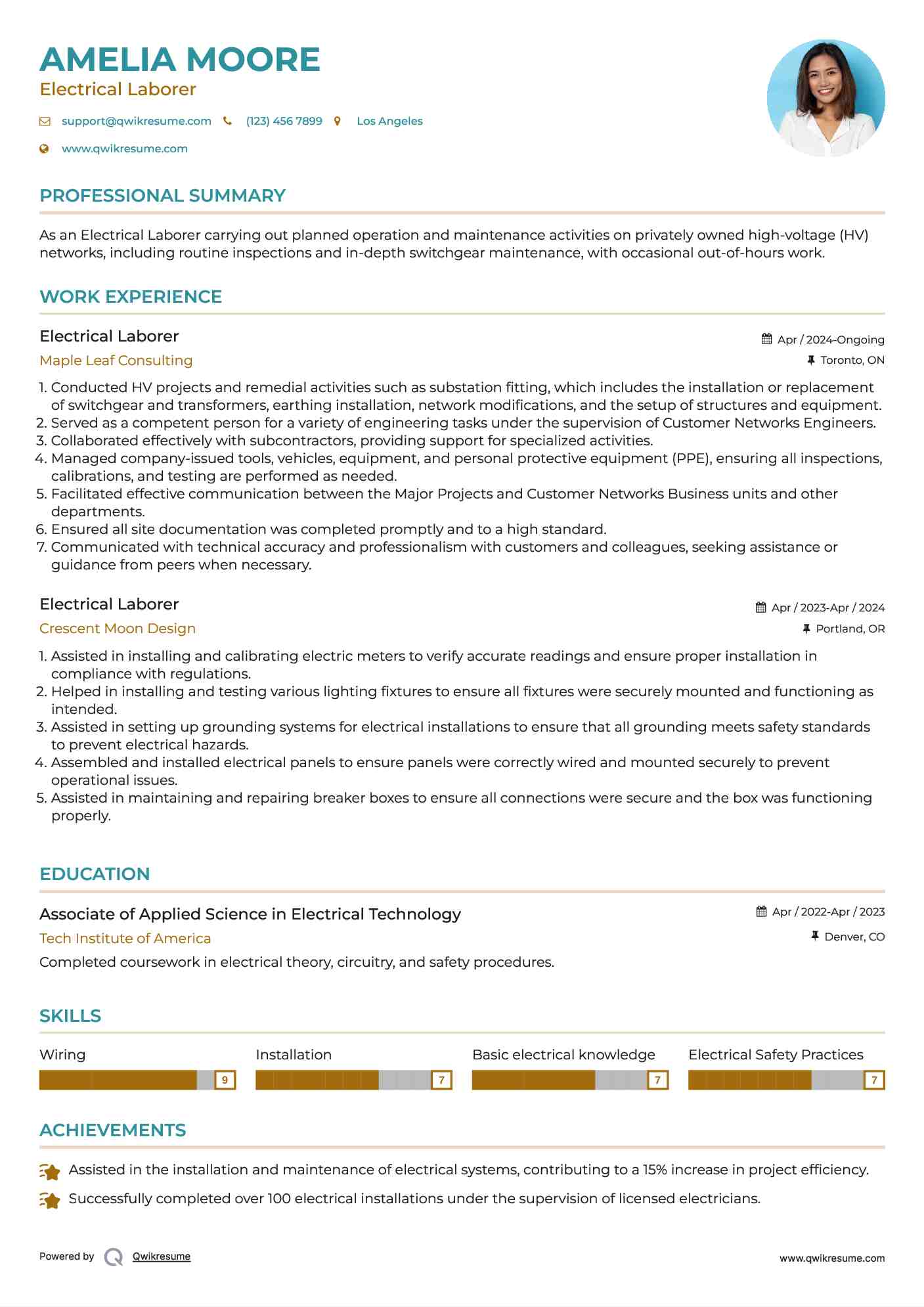 Electrical Laborer Resume Template