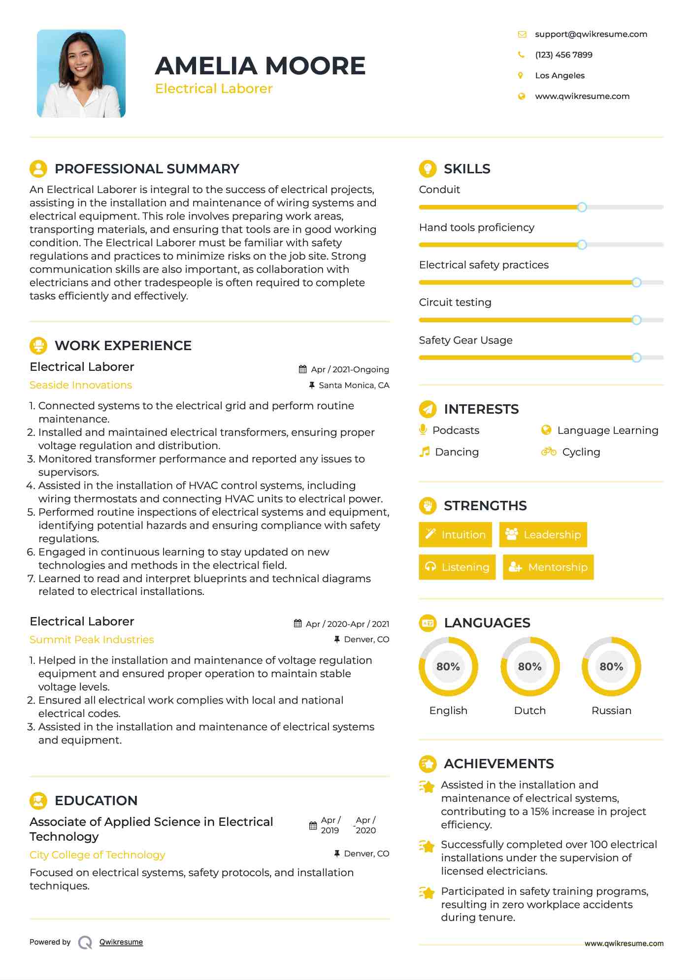 Electrical Laborer Resume Template