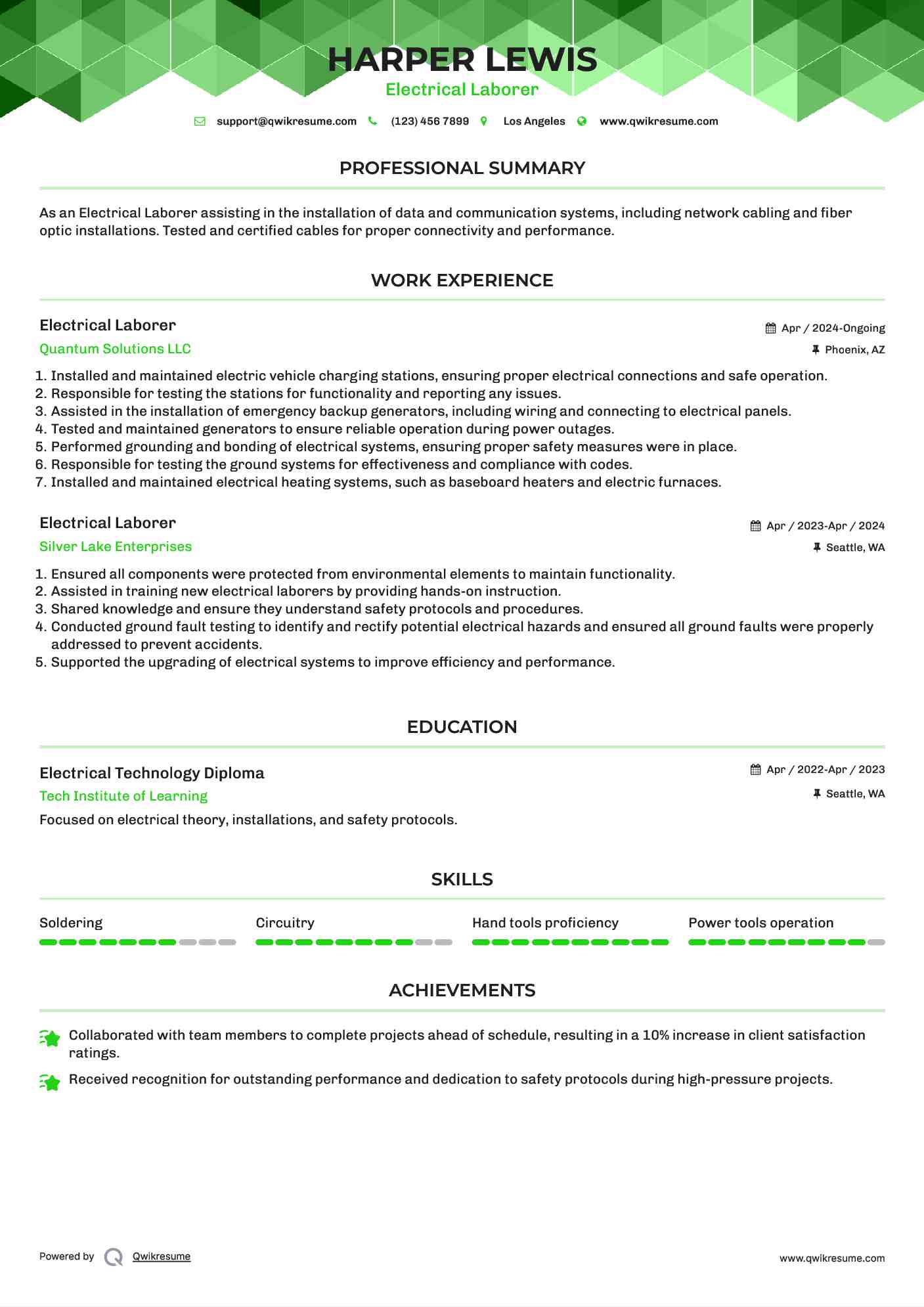 Electrical Laborer Resume Format
