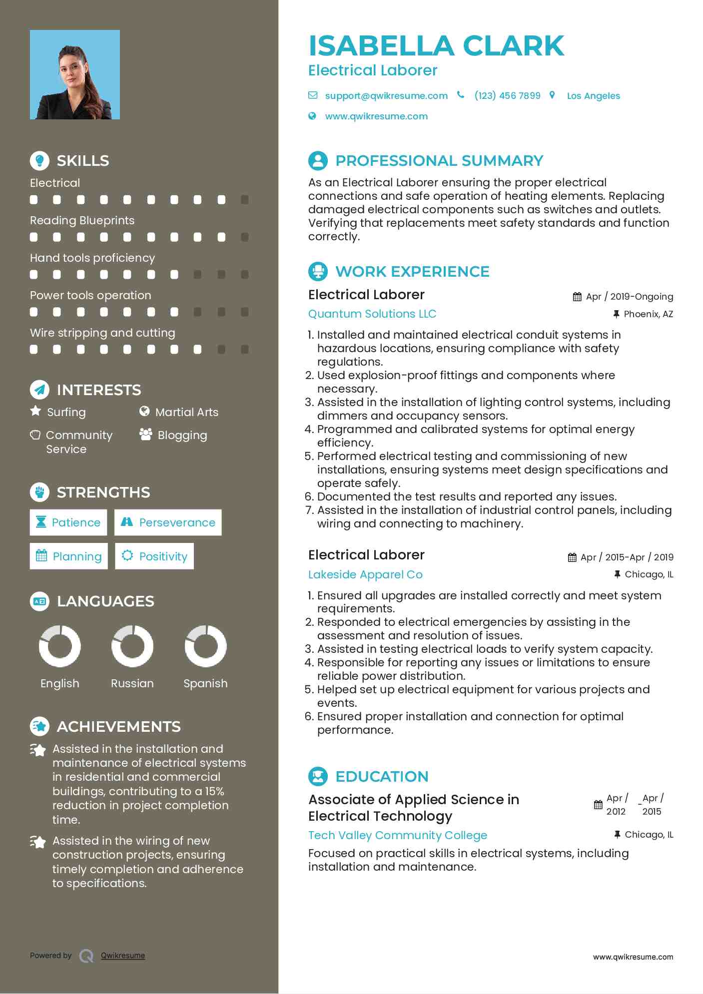 Electrical Laborer Resume Model