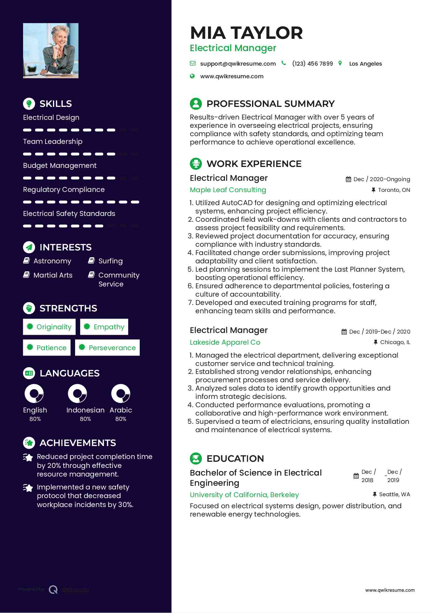Electrical Manager Resume Model