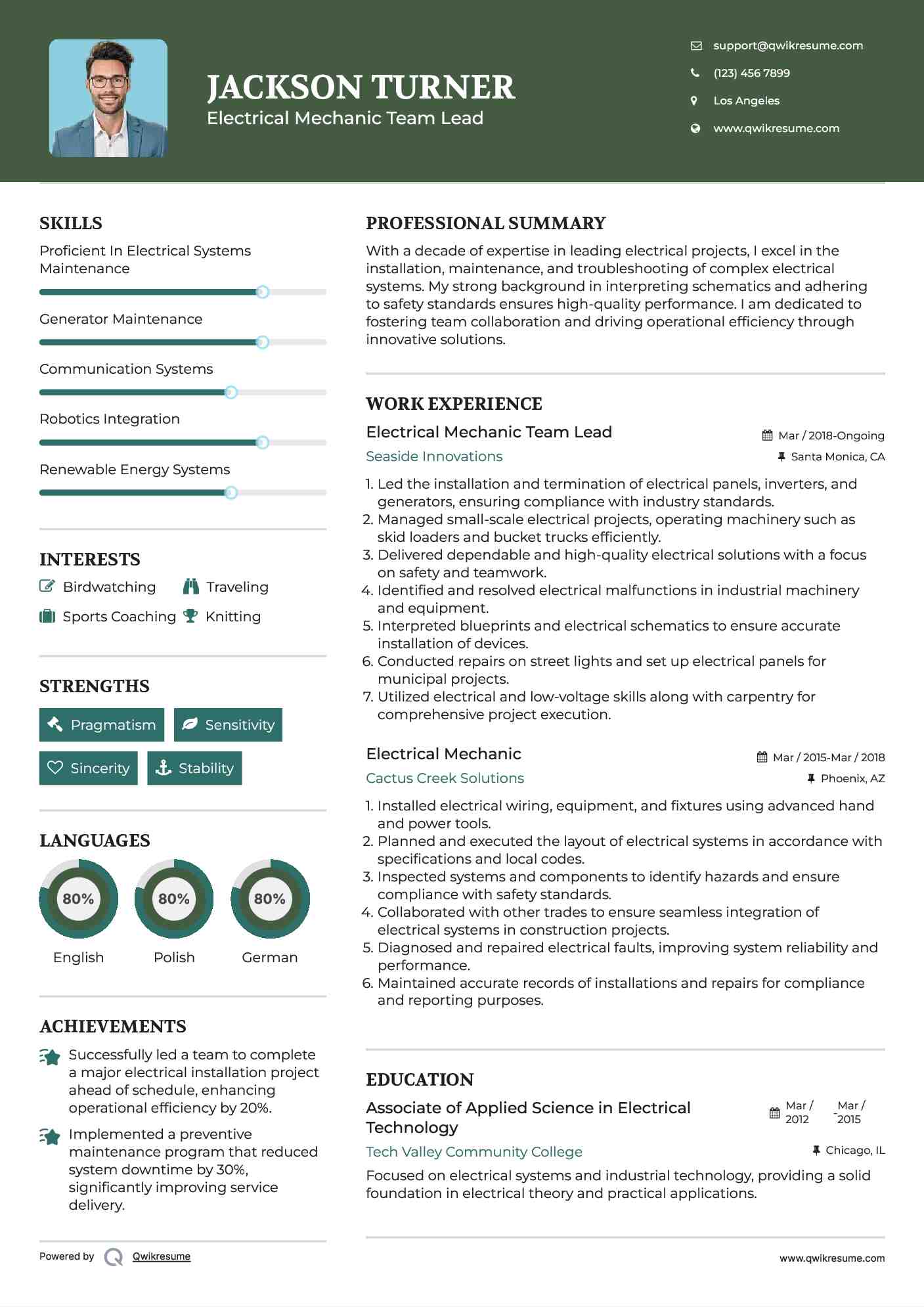 Electrical Mechanic Team Lead Resume Template