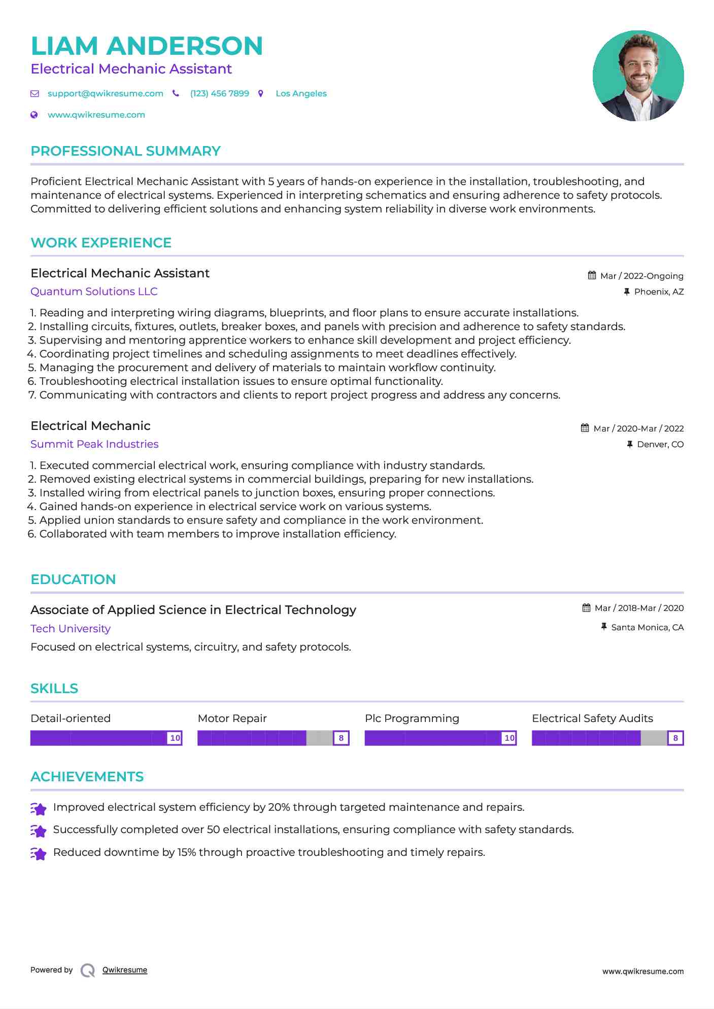 Electrical Mechanic Assistant Resume Template