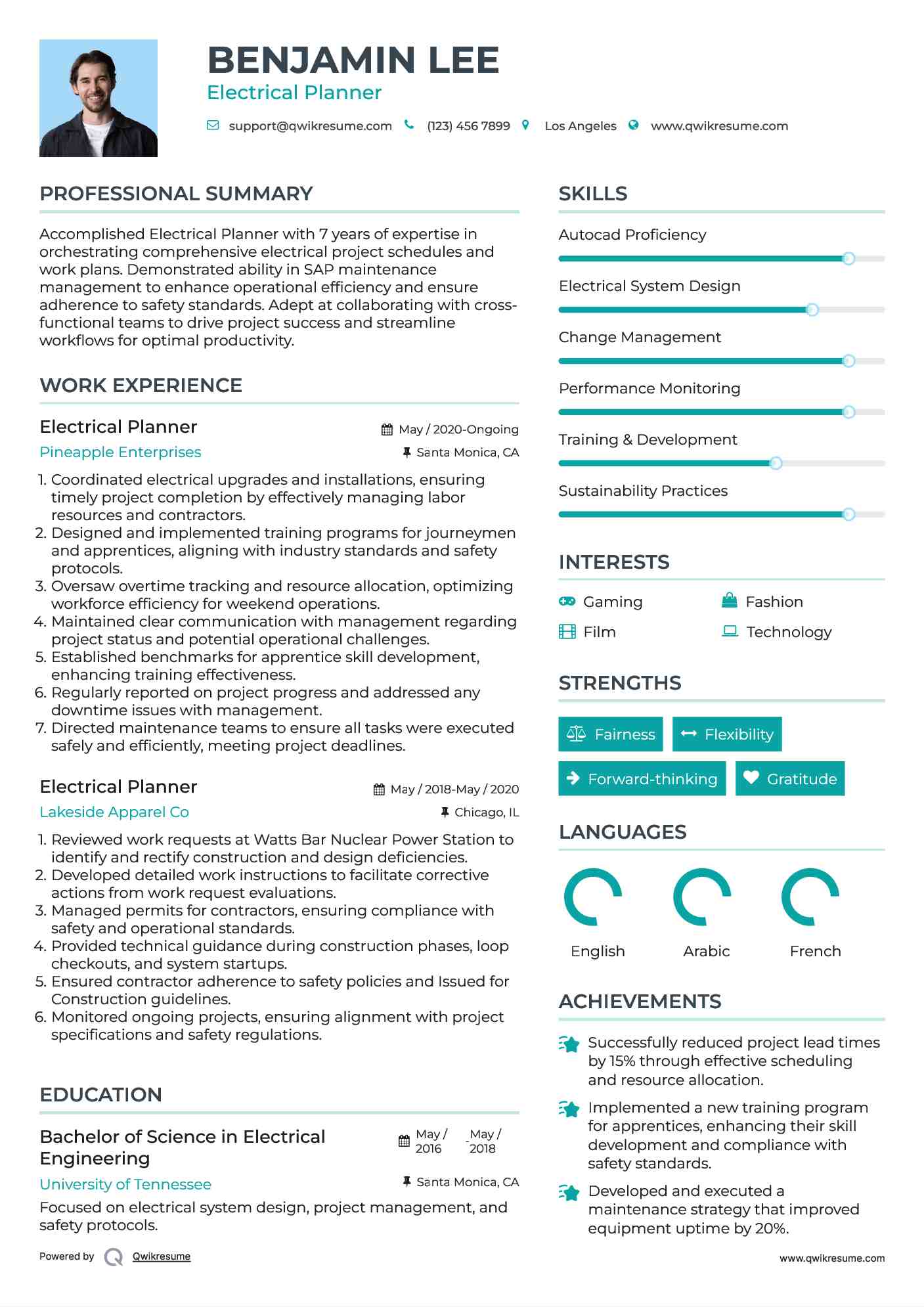Electrical Planner Resume Format