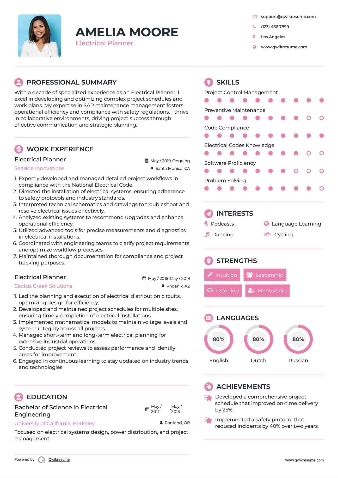 Electrical Planner Resume Template