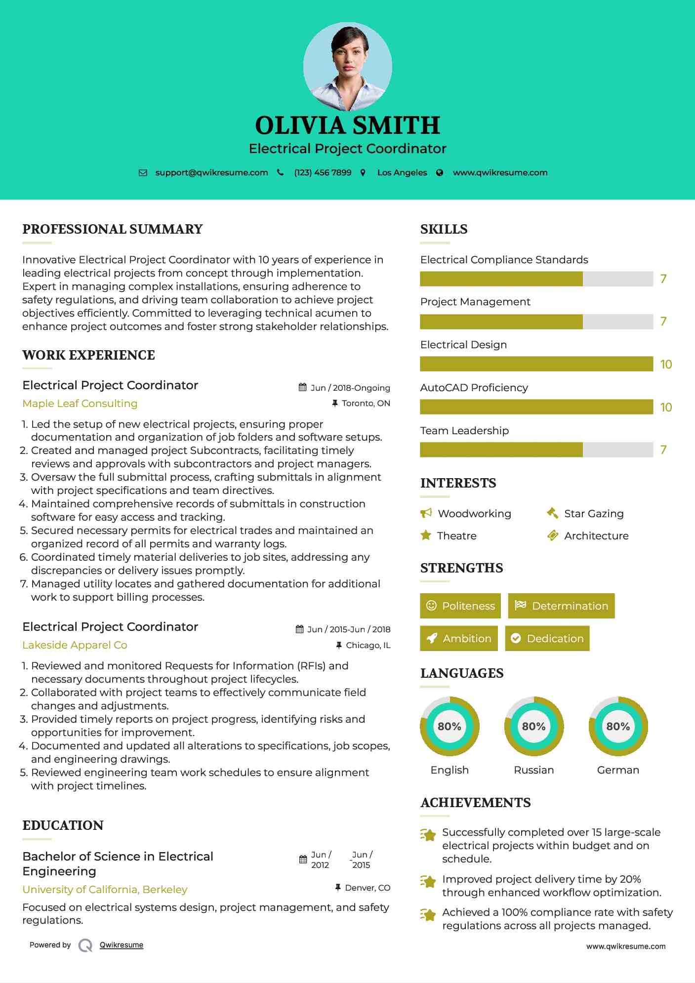 Electrical Project Coordinator Resume Template