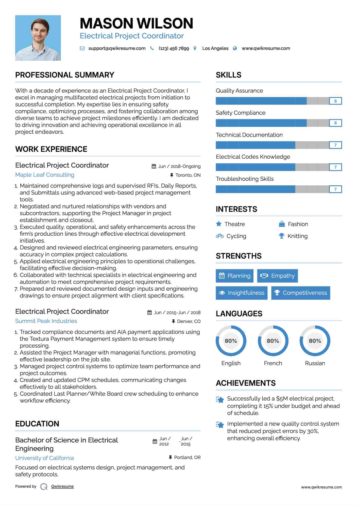 Electrical Project Coordinator Resume Format