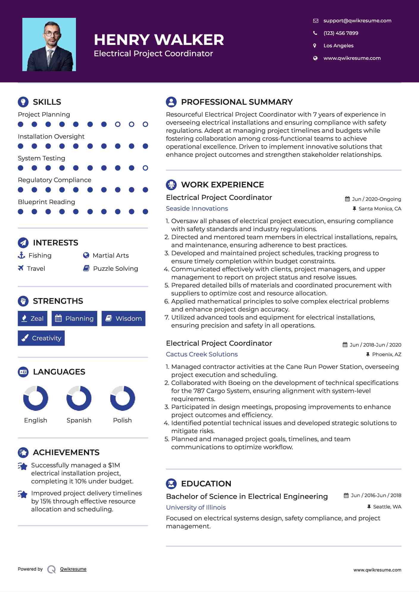 Electrical Project Coordinator Resume Example