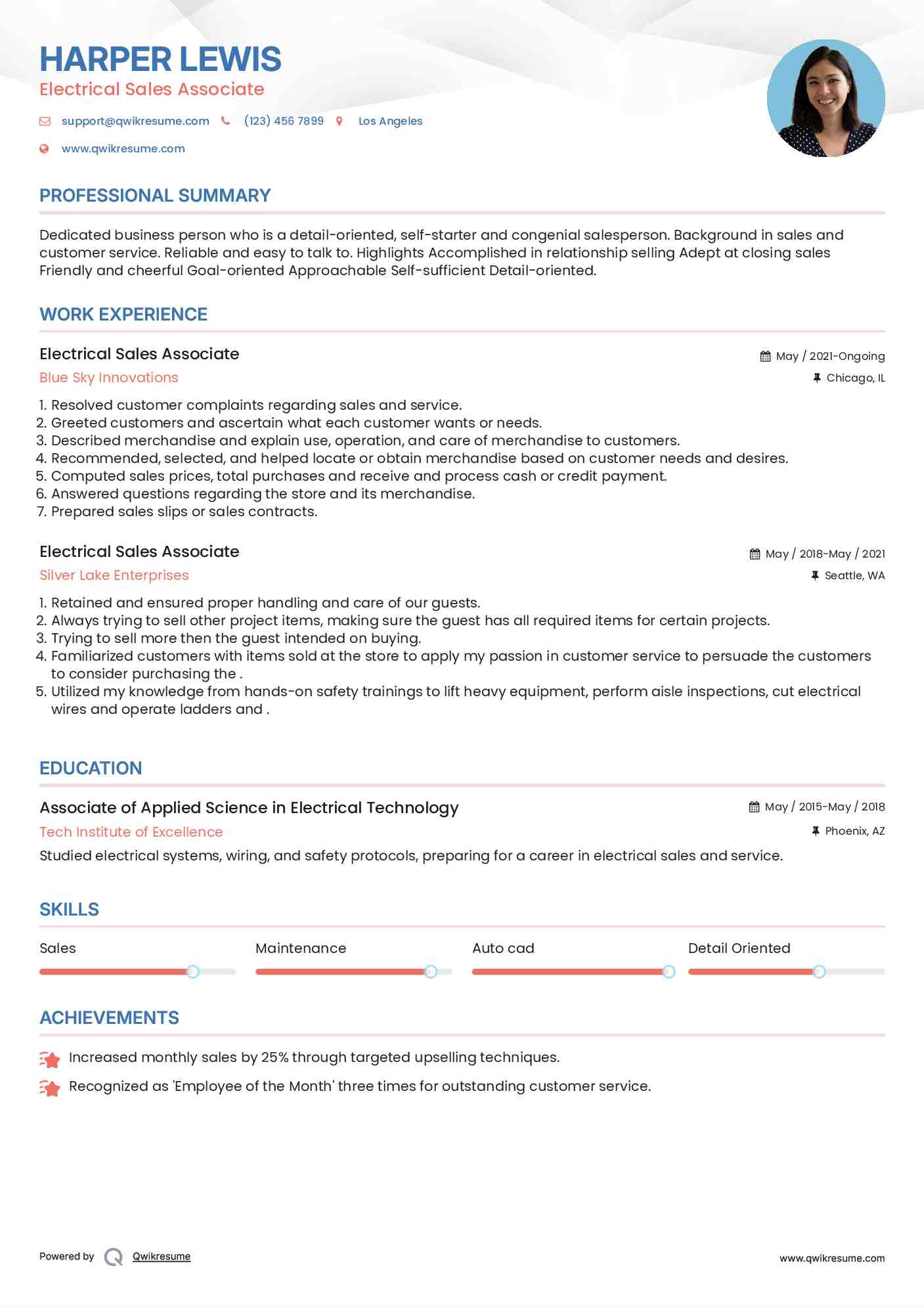 Electrical Sales Associate Resume Template