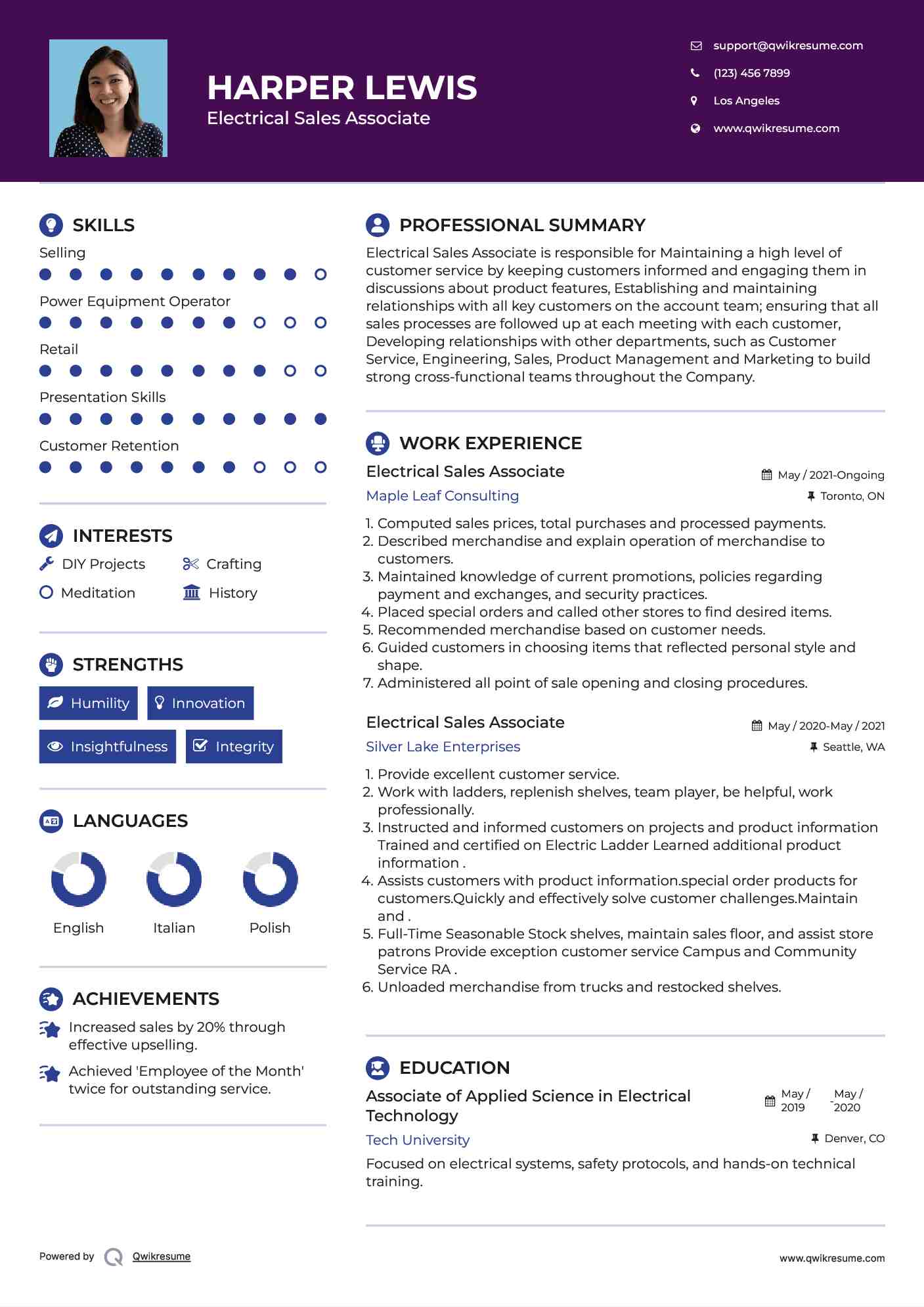 Electrical Sales Associate Resume Samples QwikResume
