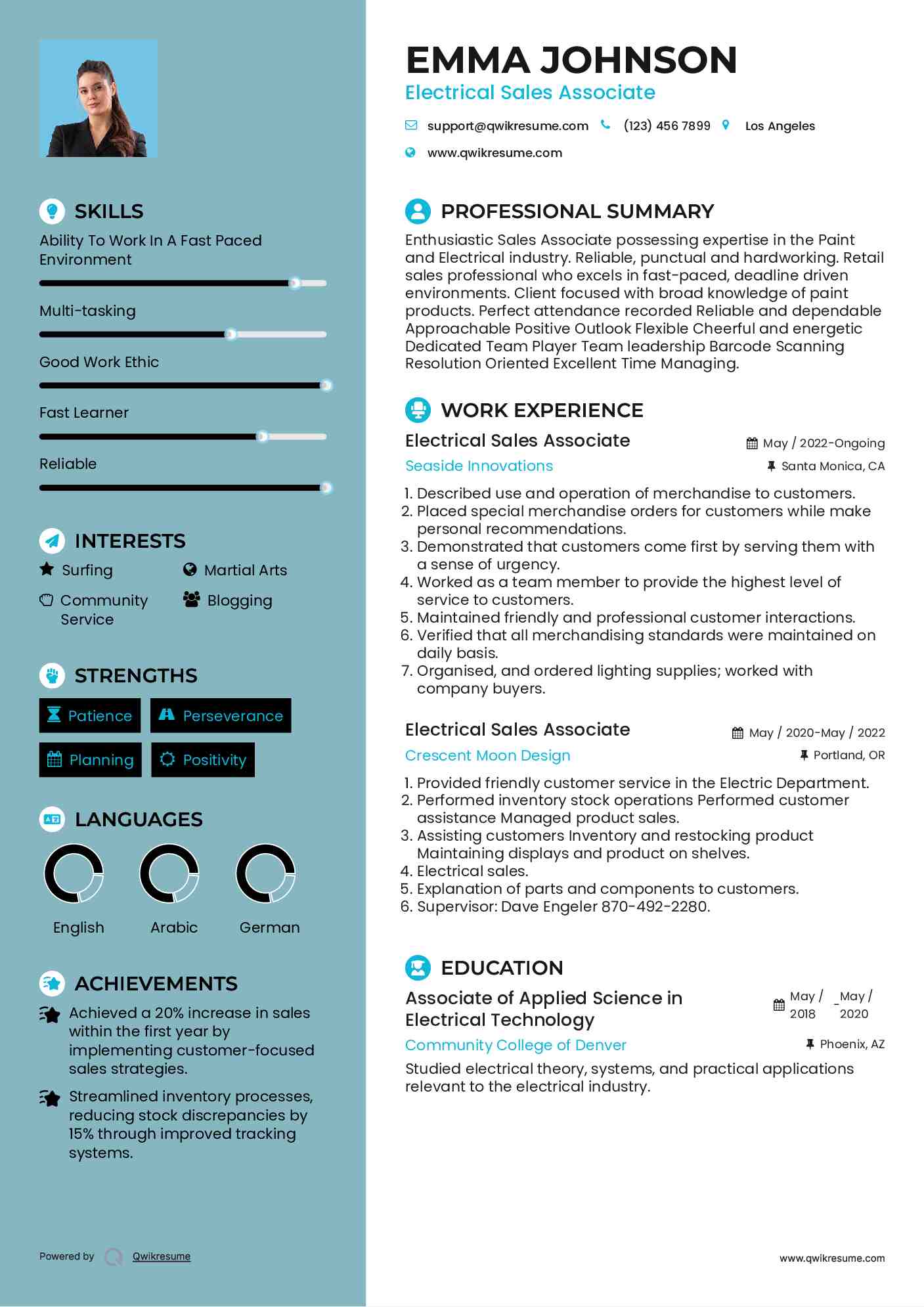 Electrical Sales Associate Resume Samples QwikResume