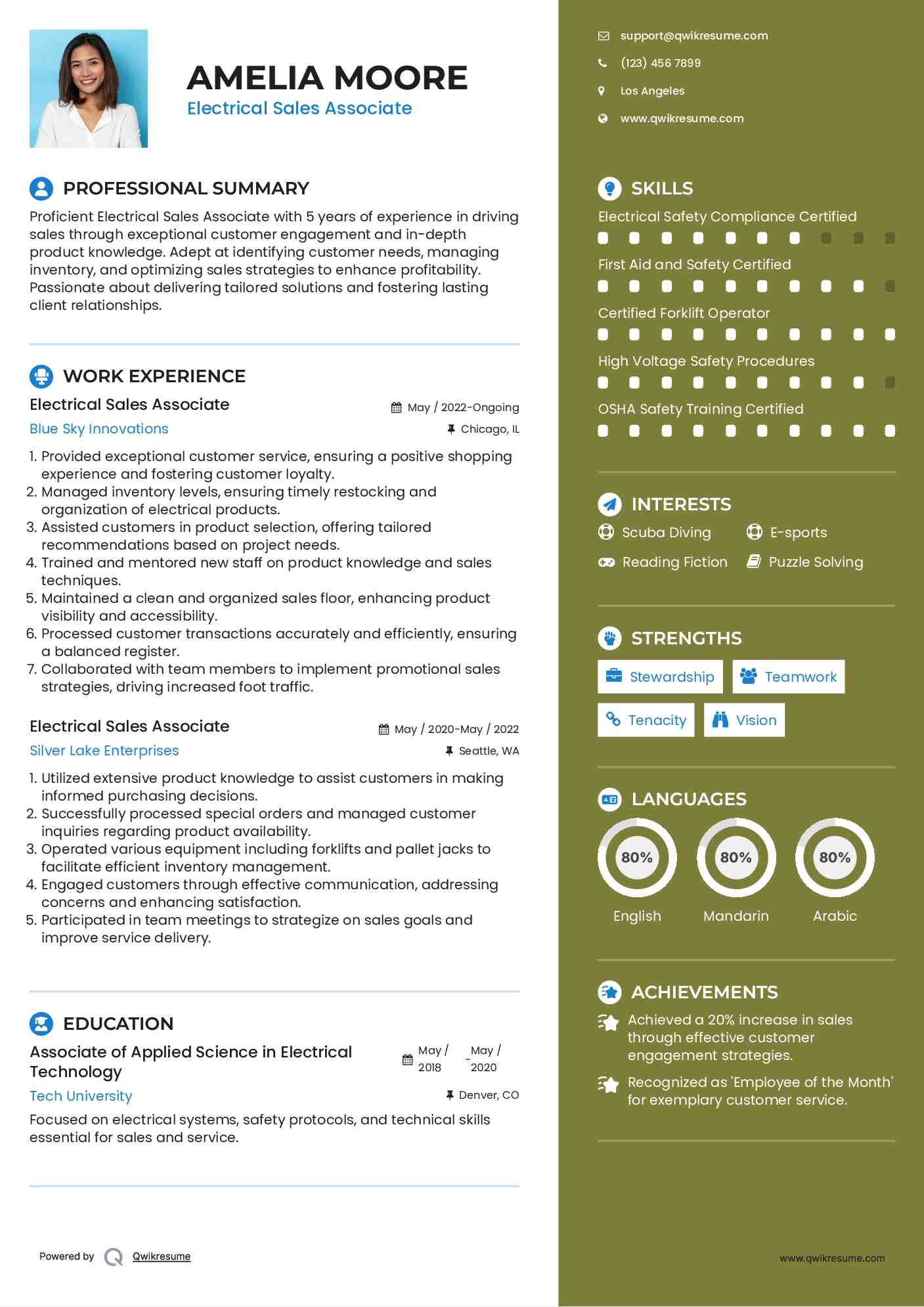 Electrical Sales Associate Resume Samples QwikResume