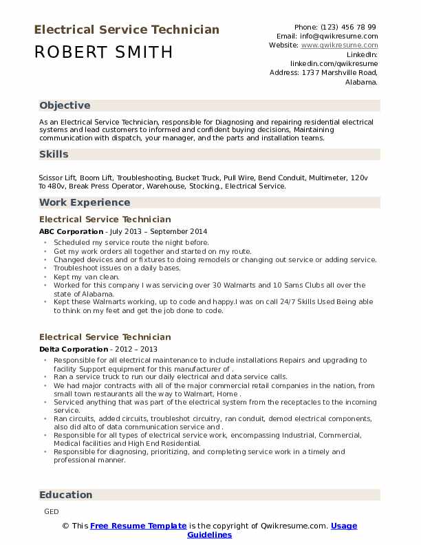 electrical-service-technician-resume-samples-qwikresume