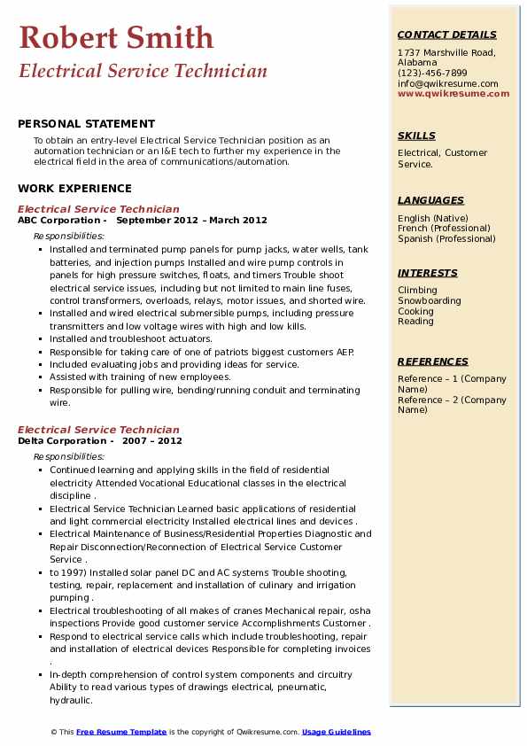 electrical-service-technician-resume-samples-qwikresume