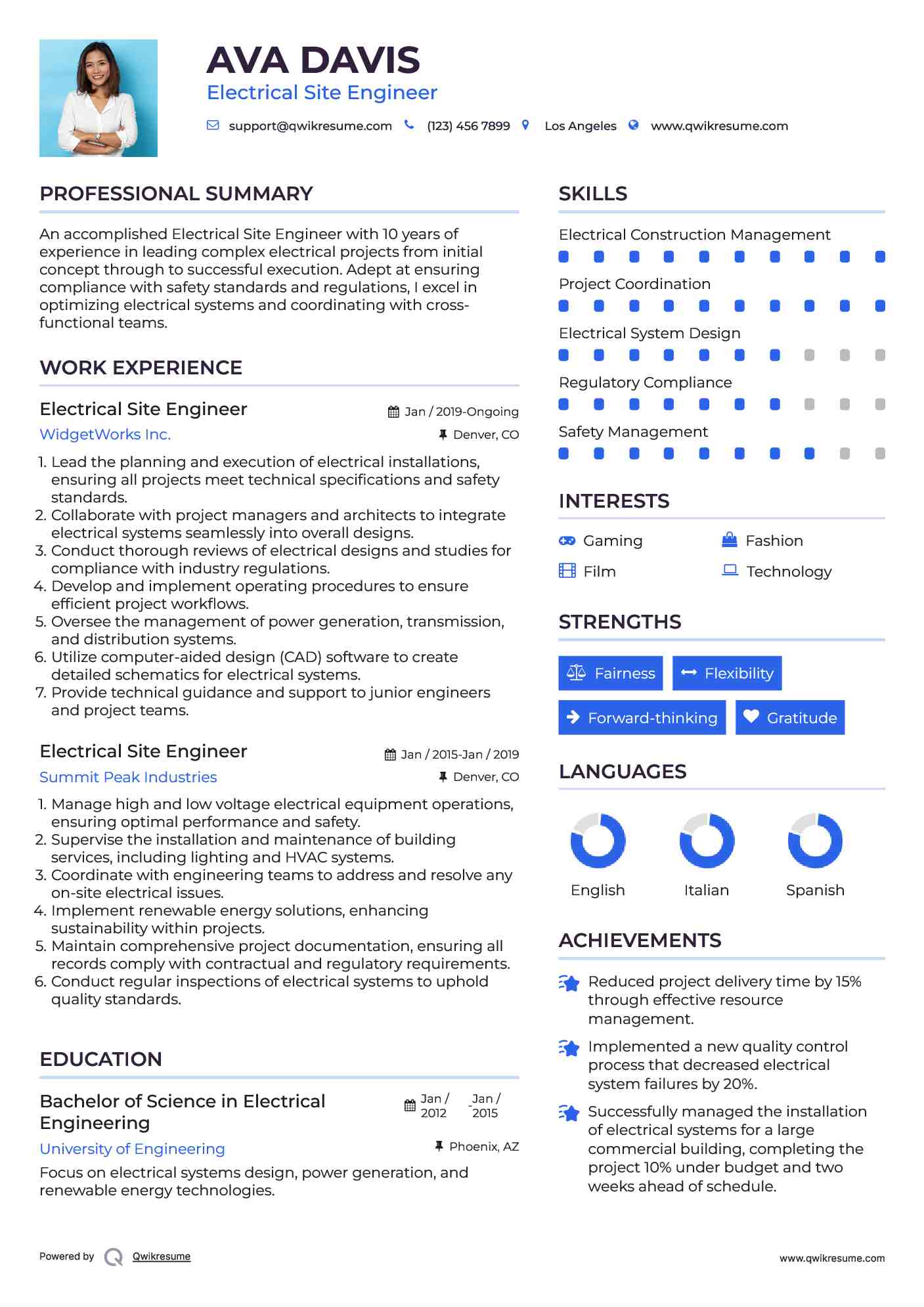 Electrical Site Engineer Resume Example