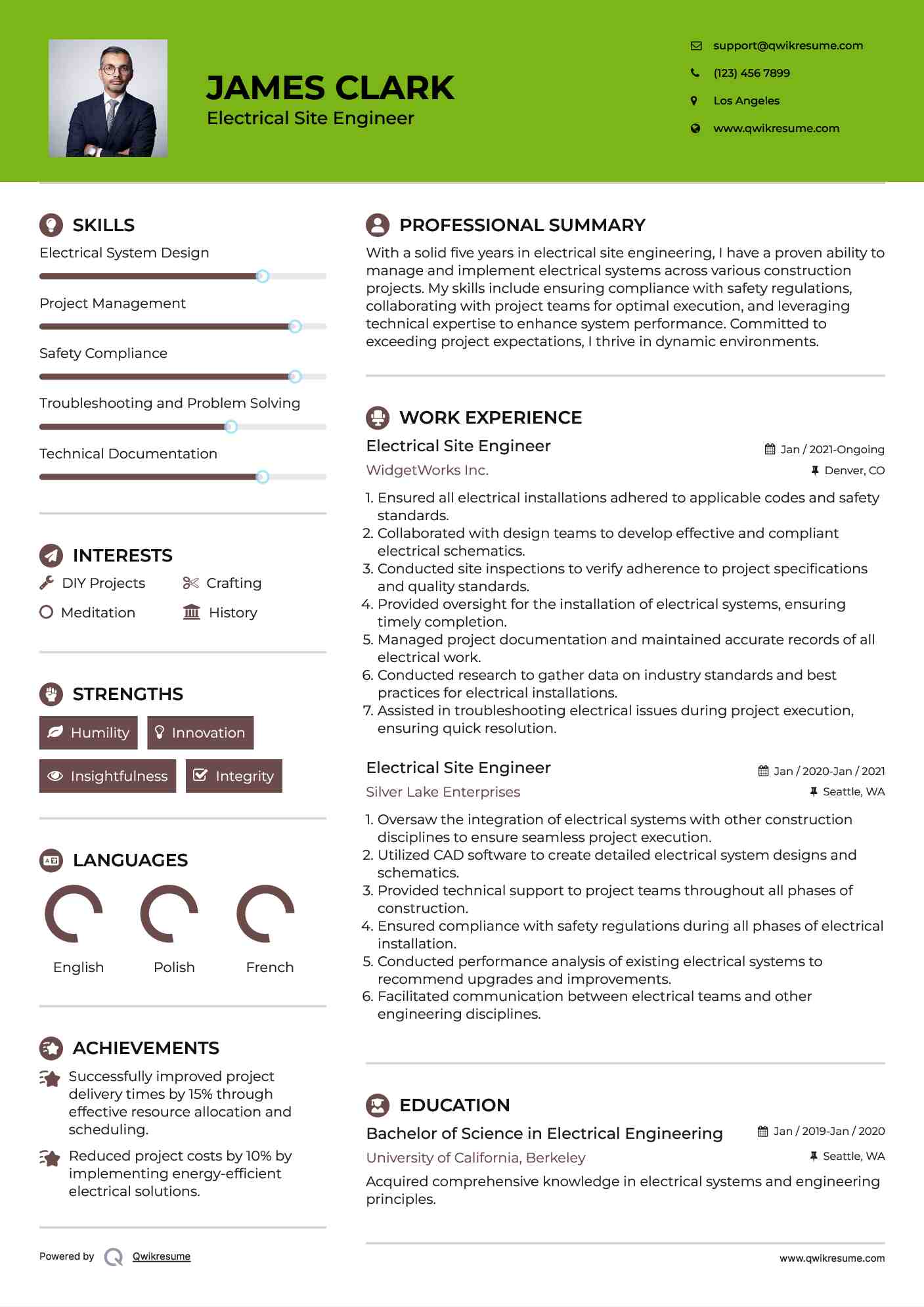 Electrical Site Engineer Resume Model