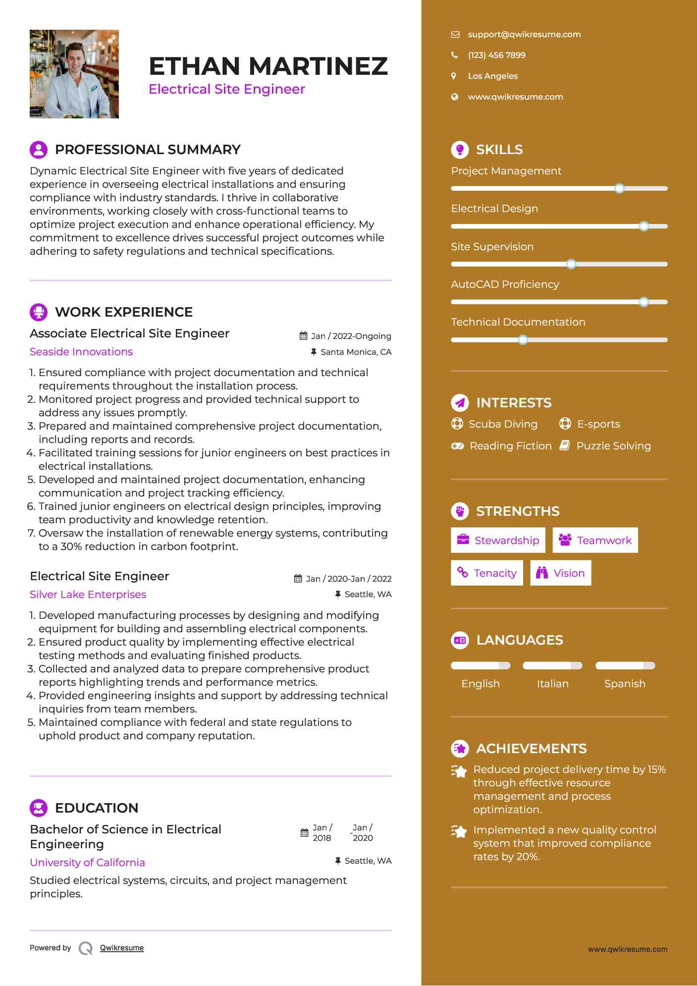 Associate Electrical Site Engineer Resume Model