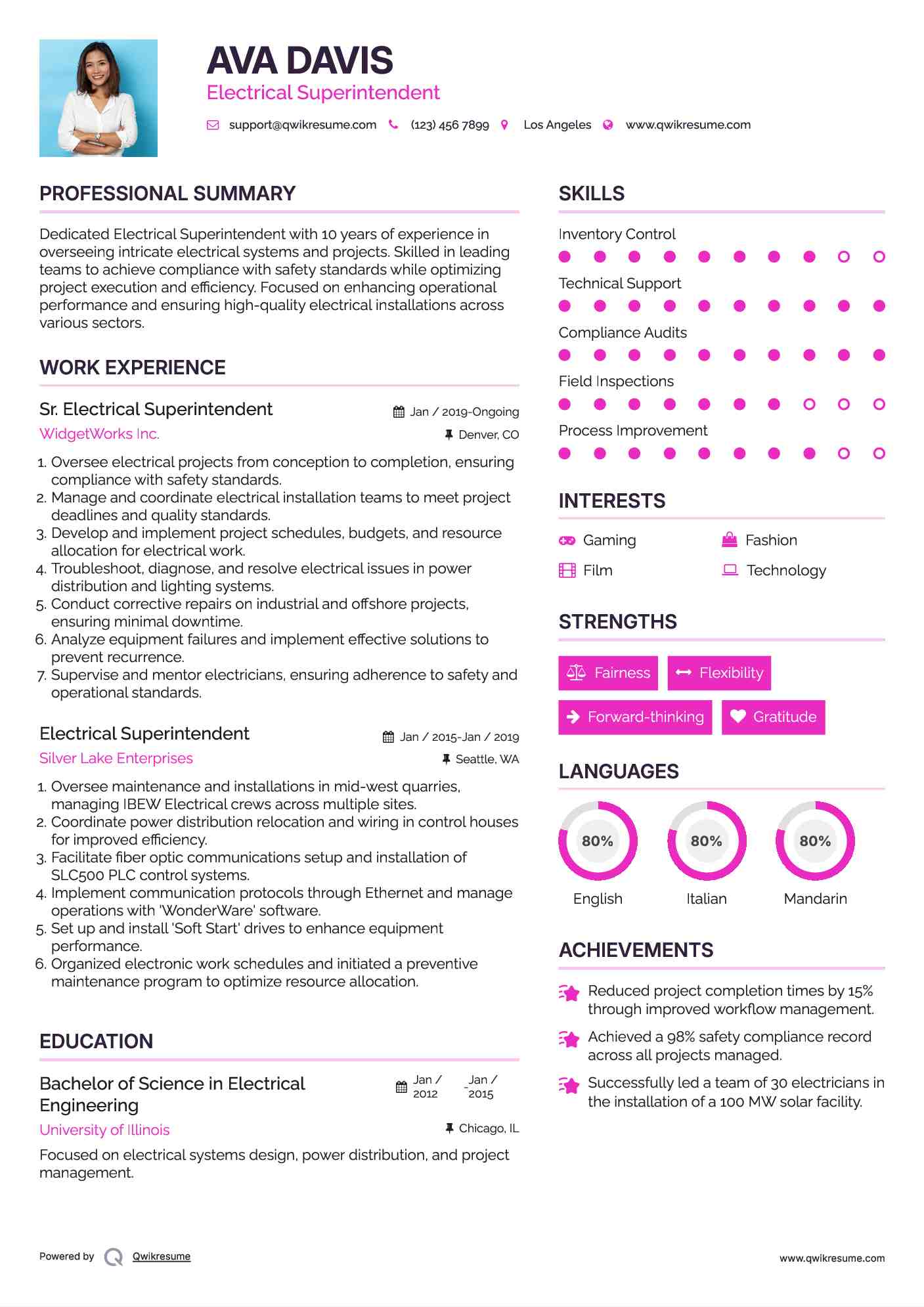 Sr. Electrical Superintendent Resume Template