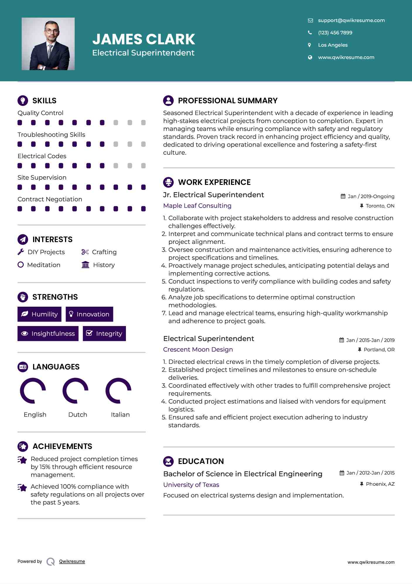 Jr. Electrical Superintendent Resume Template