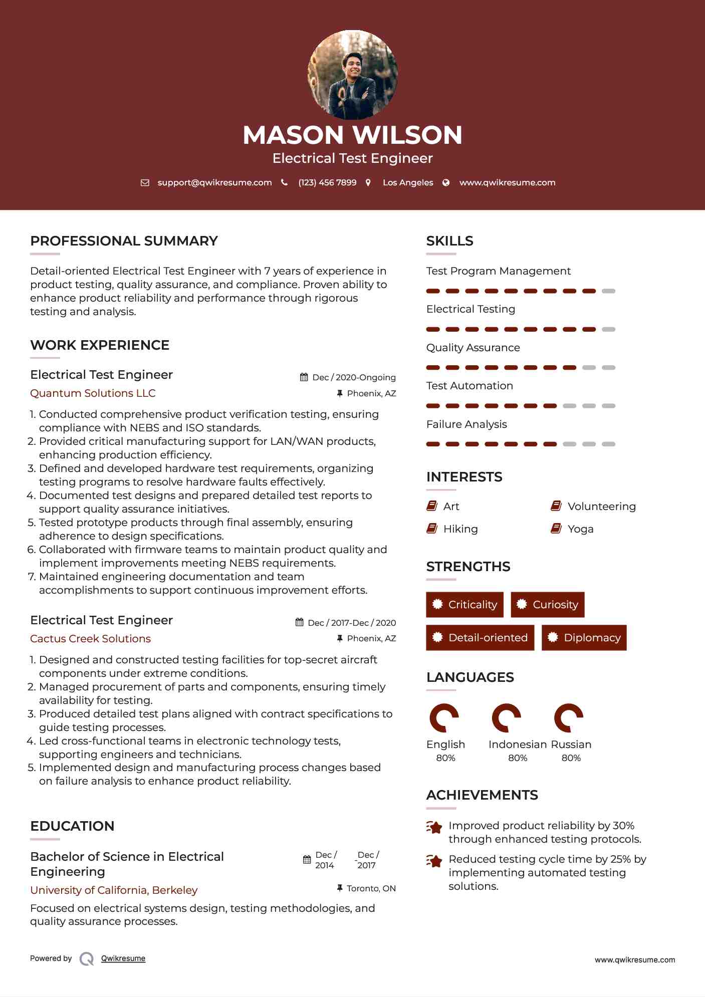 Electrical Test Engineer Resume Samples QwikResume