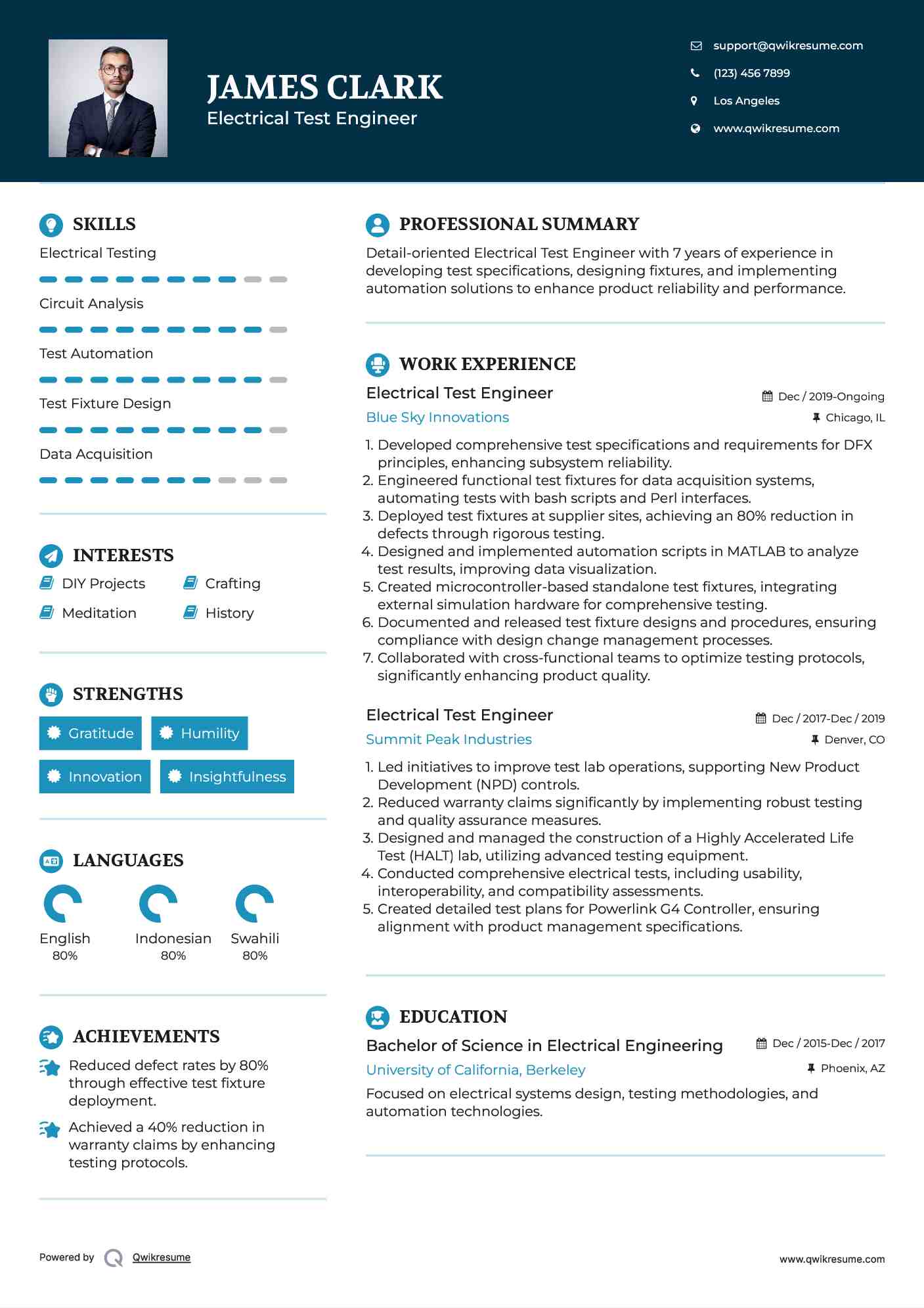 Electrical Test Engineer Resume Samples QwikResume