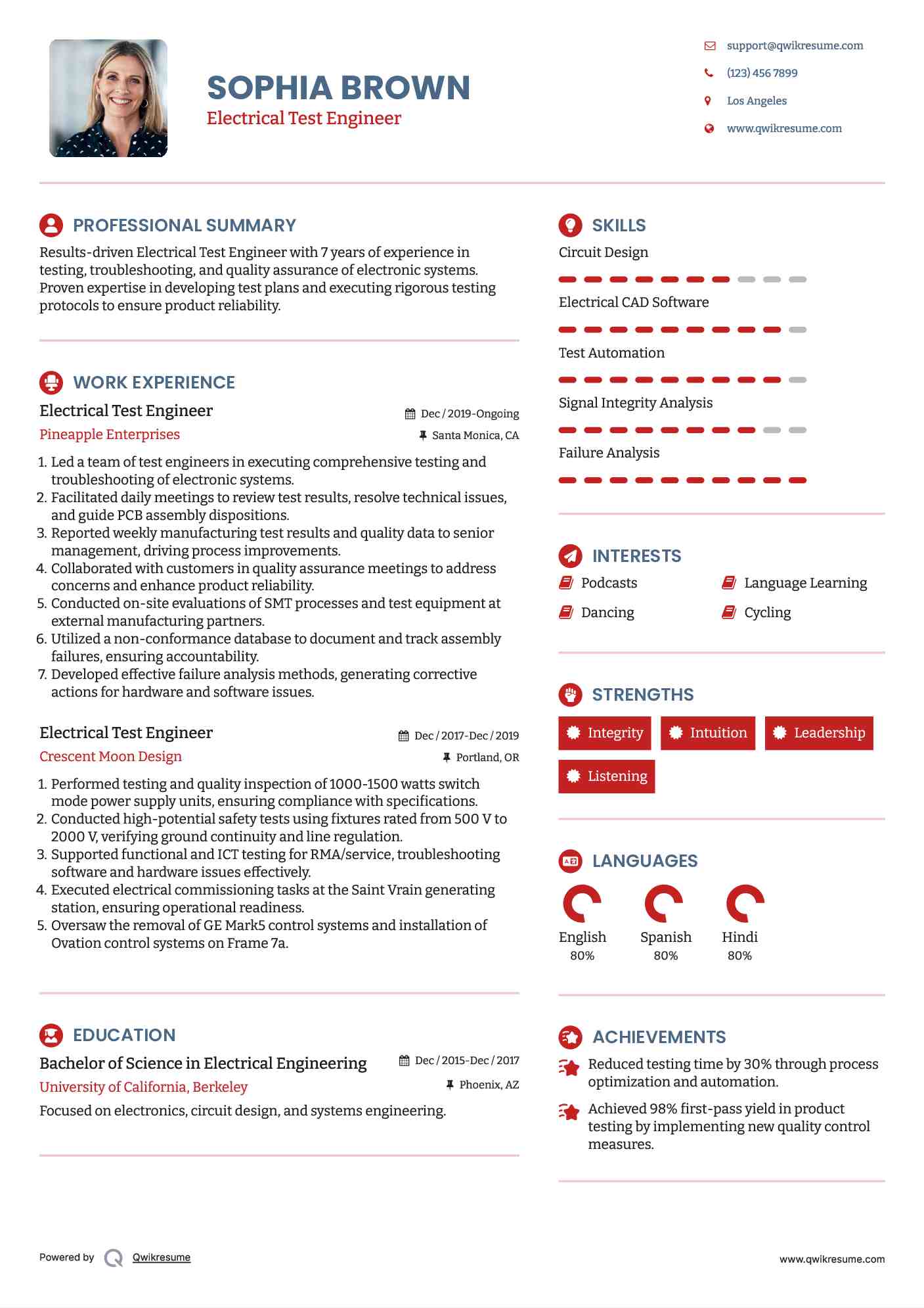 Electrical Test Engineer Resume Samples QwikResume