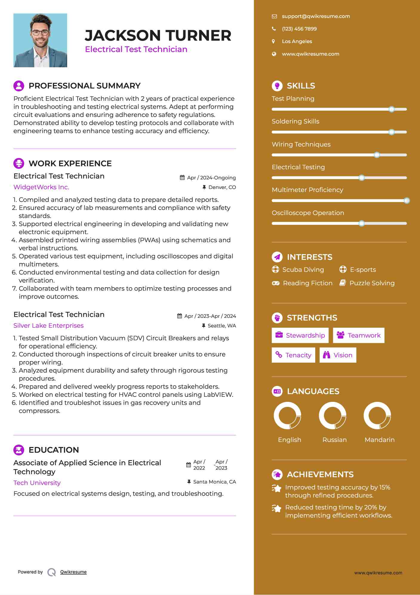 Electrical Test Technician Resume Model