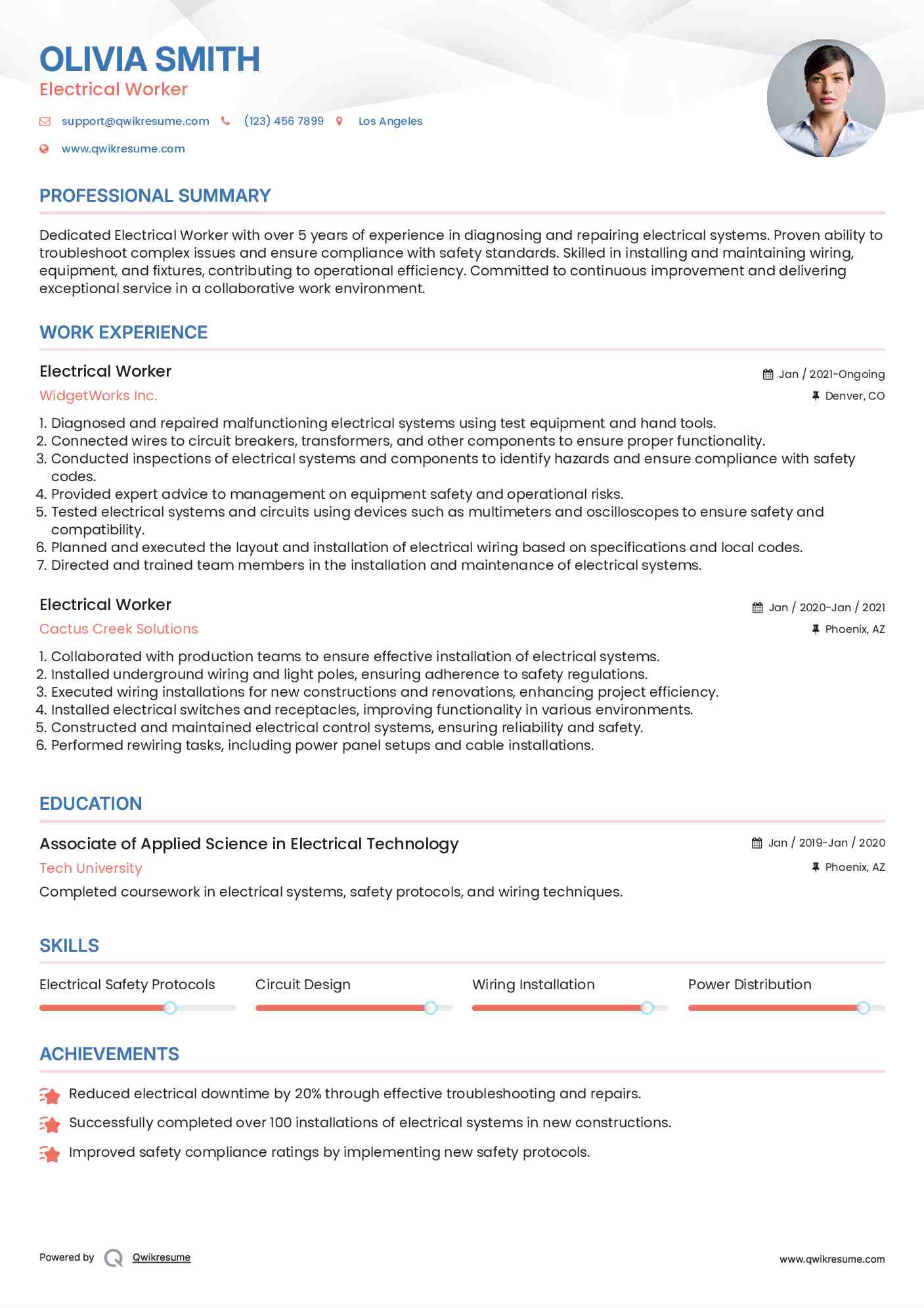 Electrical Worker Resume Template