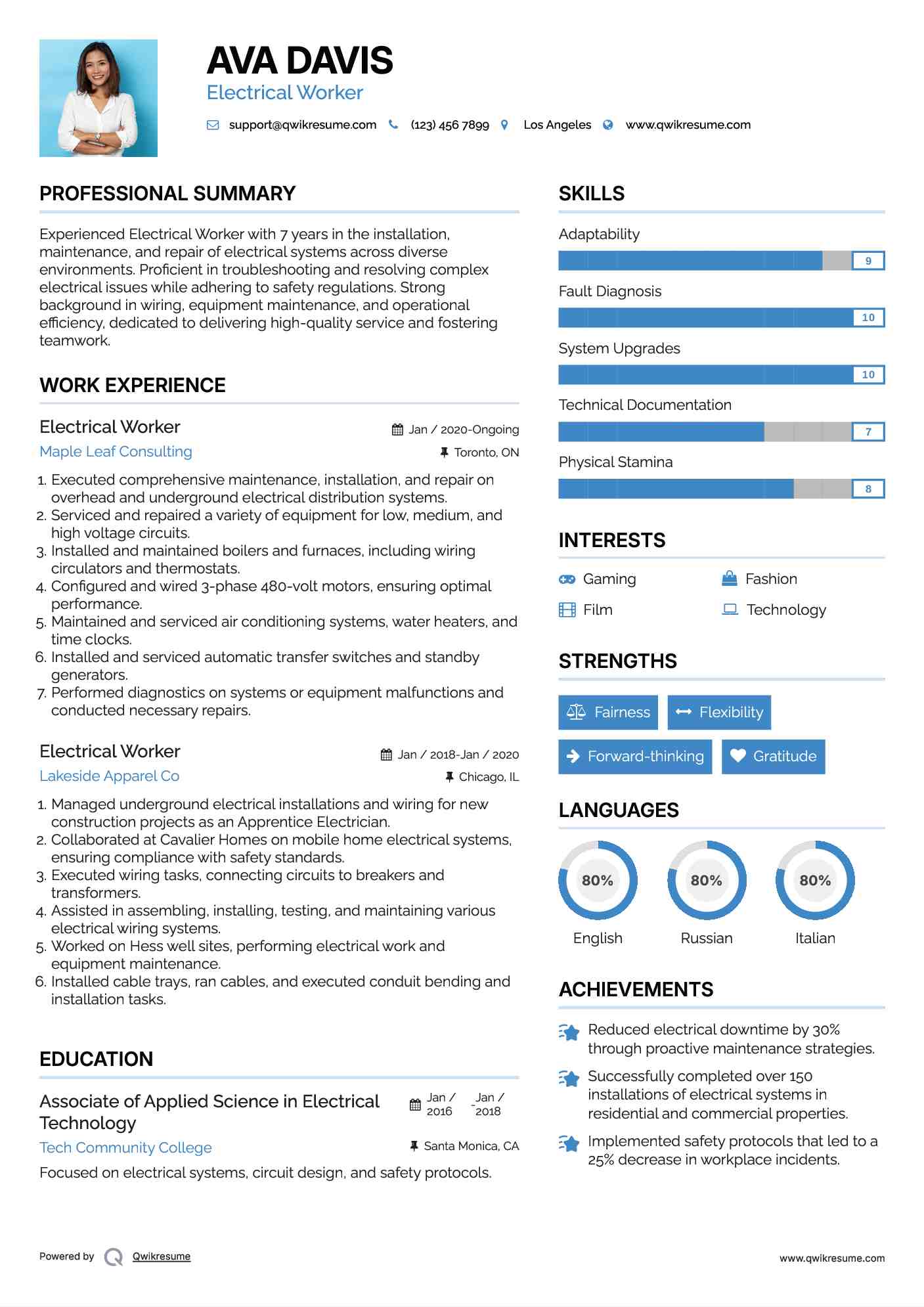 Electrical Worker Resume Sample