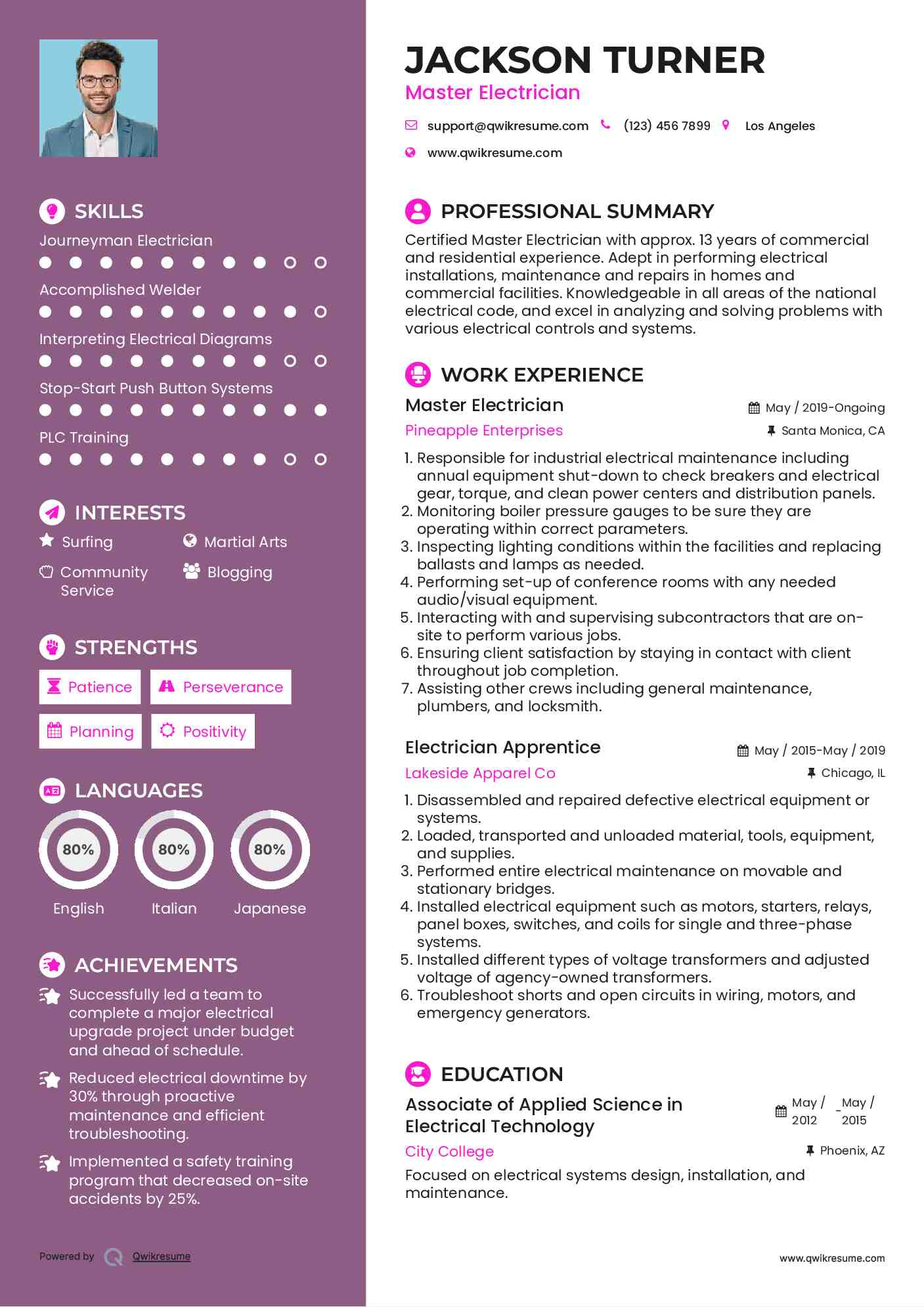 Master Electrician Resume Model