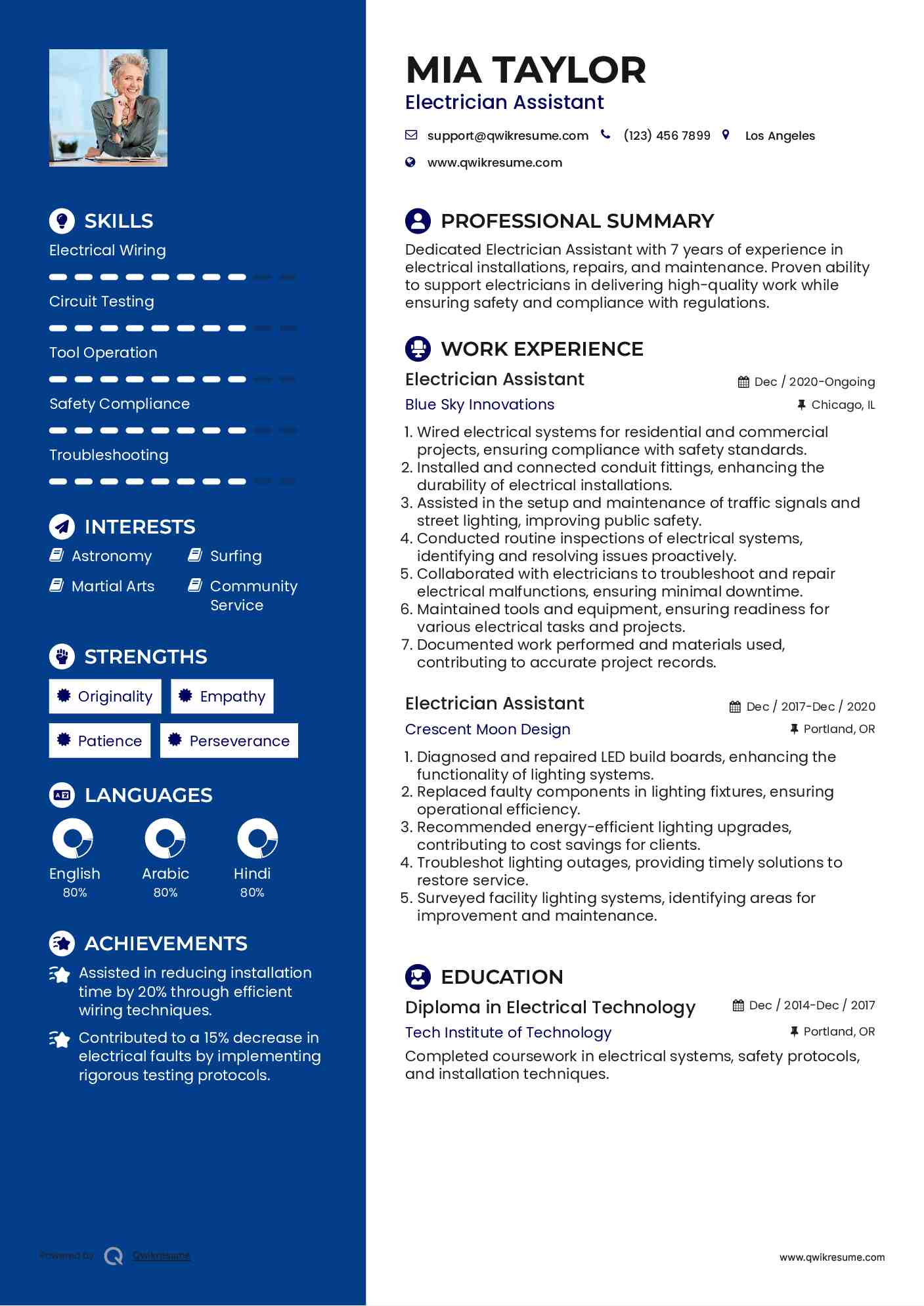 Electrician Assistant Resume Format