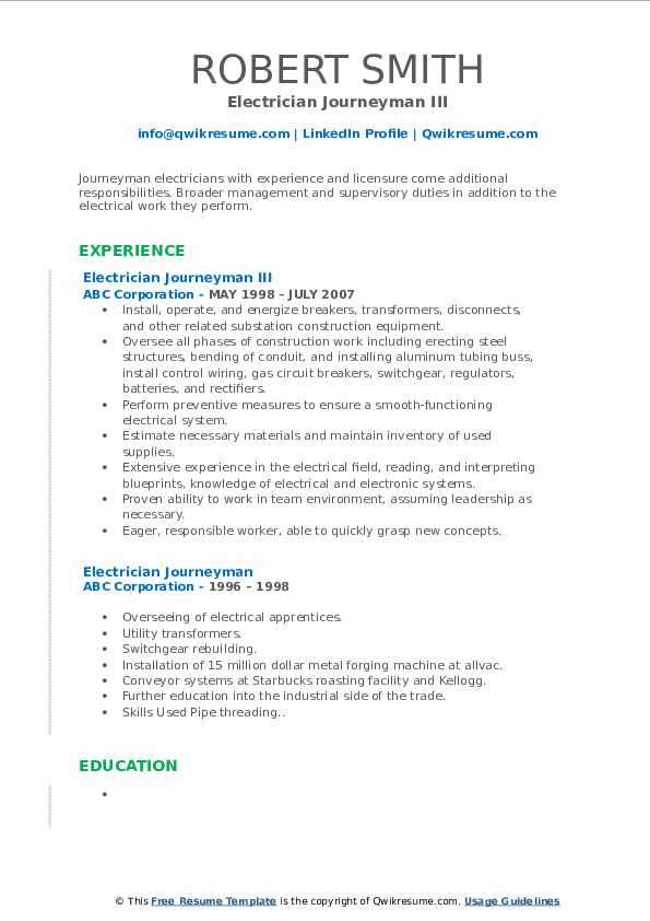 Electrician Journeyman Resume Samples - Electrician Journeyman 1577627016 Pdf 