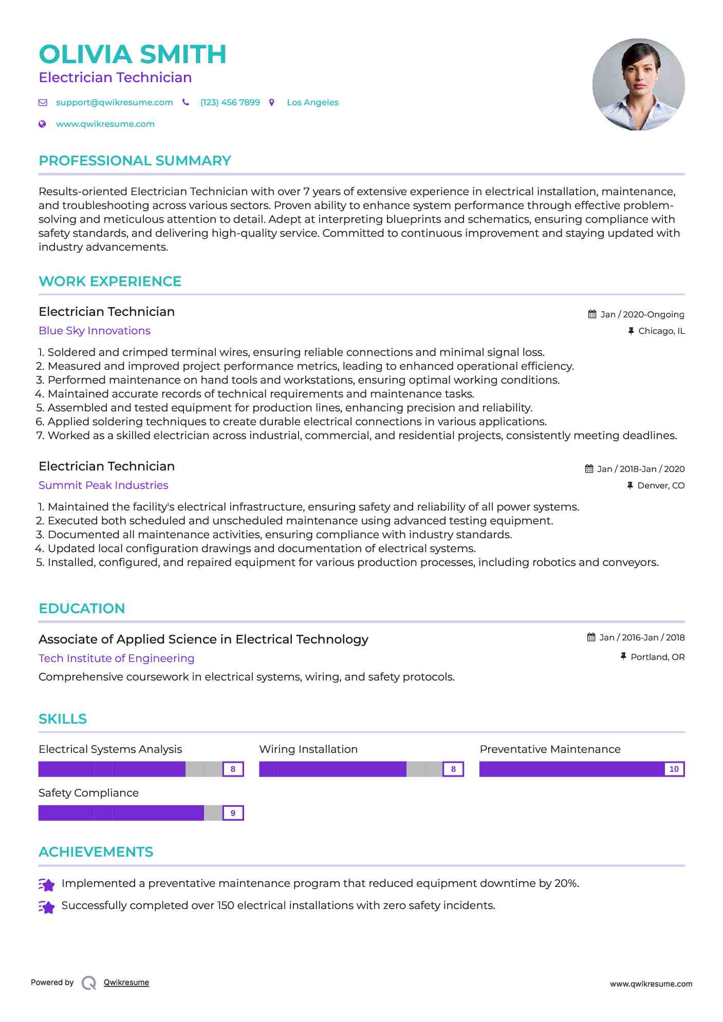 Electrician Technician Resume Example