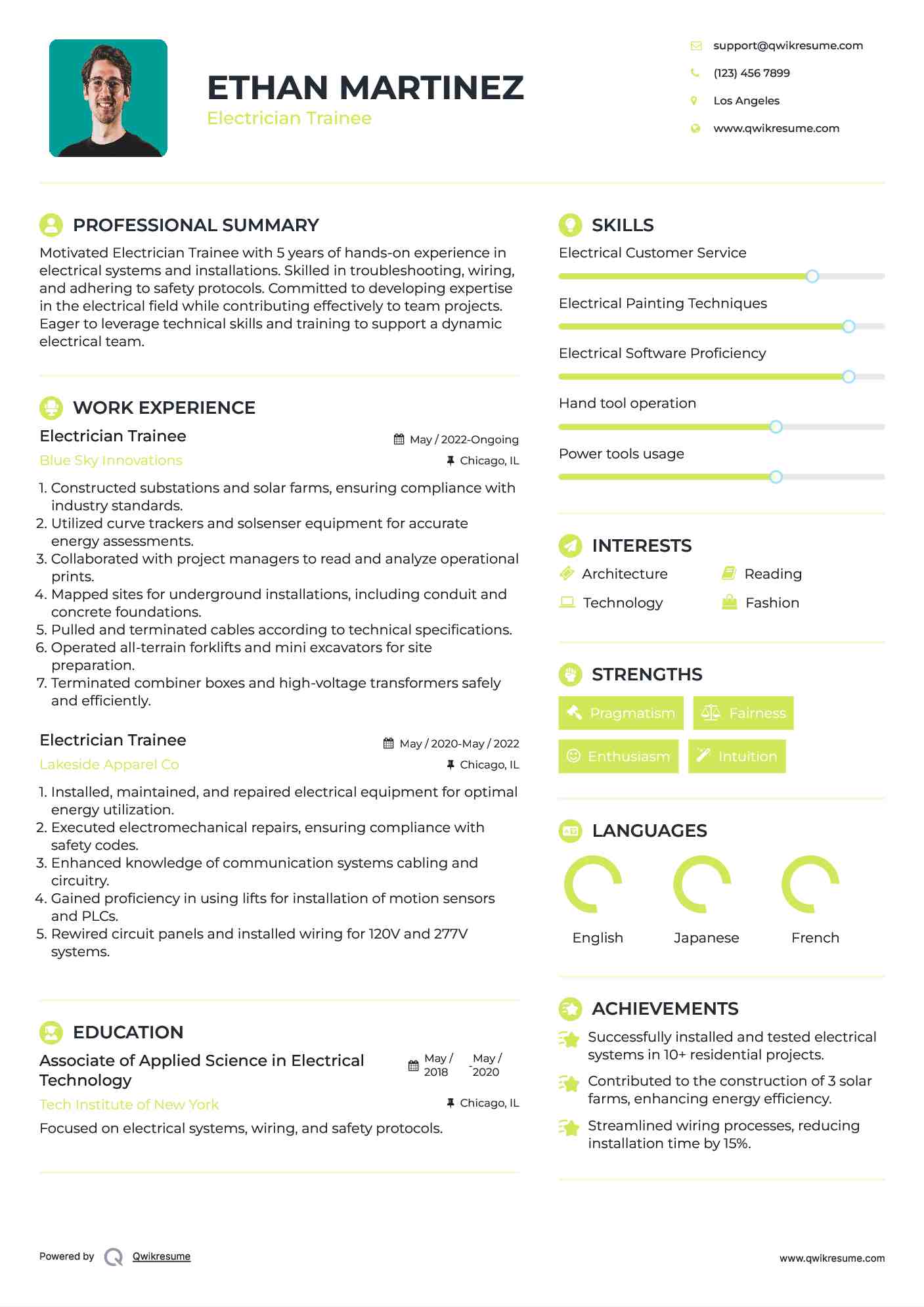 Electrician Trainee Resume Template