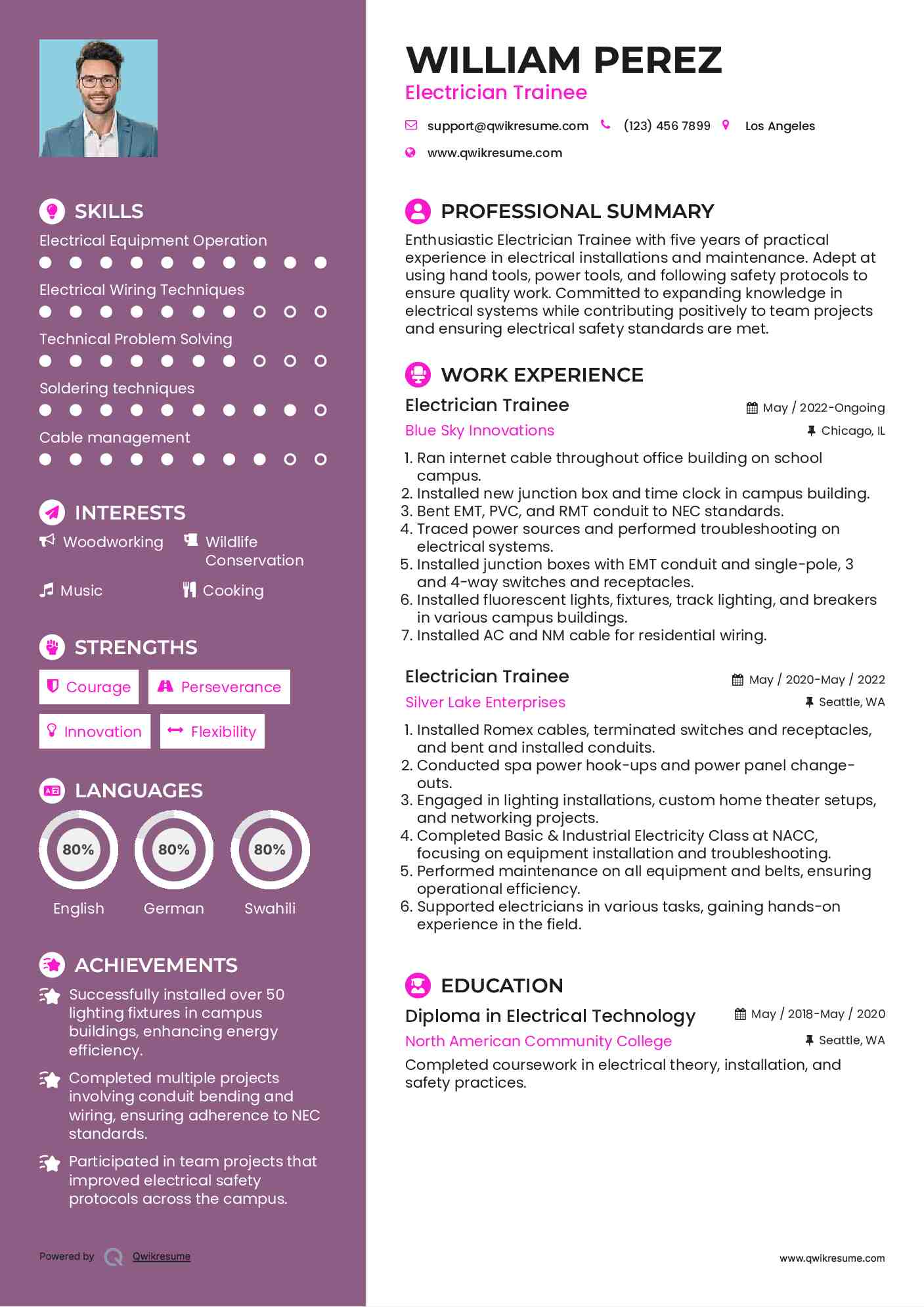 Electrician Trainee Resume Example