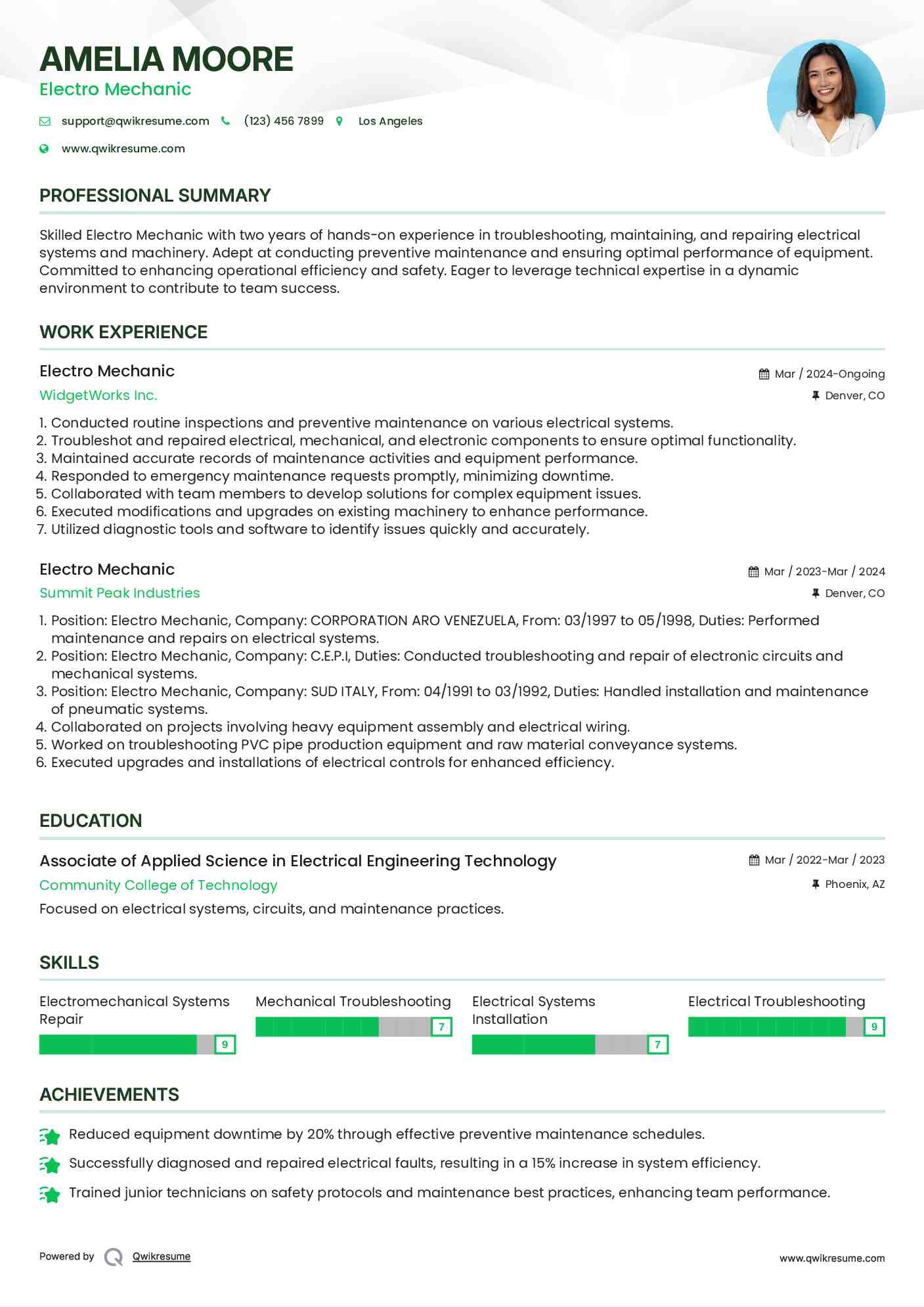 Electro Mechanic Resume Format